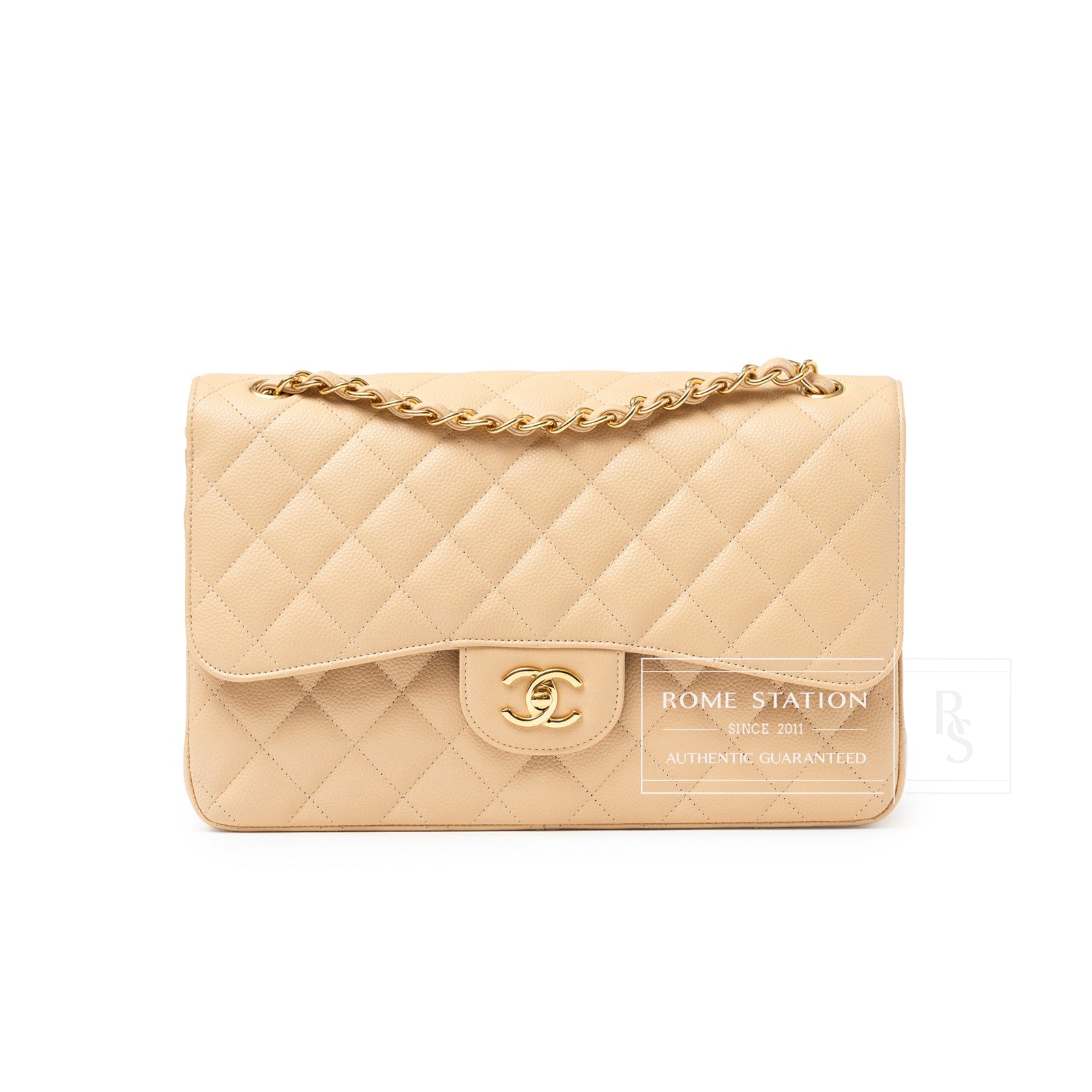 Chanel Classic Flap Jumbo Caviar Beige Gold Hardware