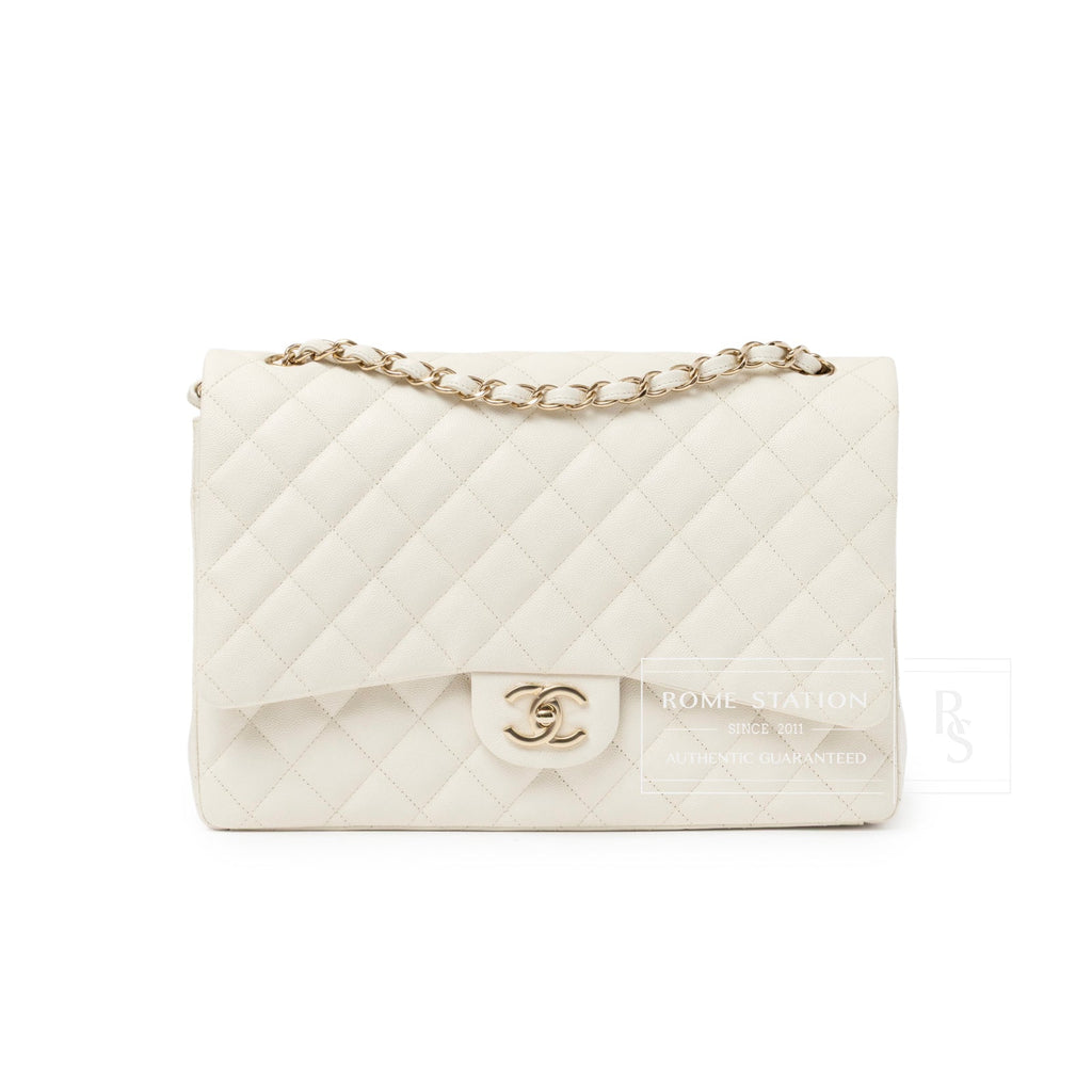 Chanel Classic Flap Maxi Caviar White Gold Hardware