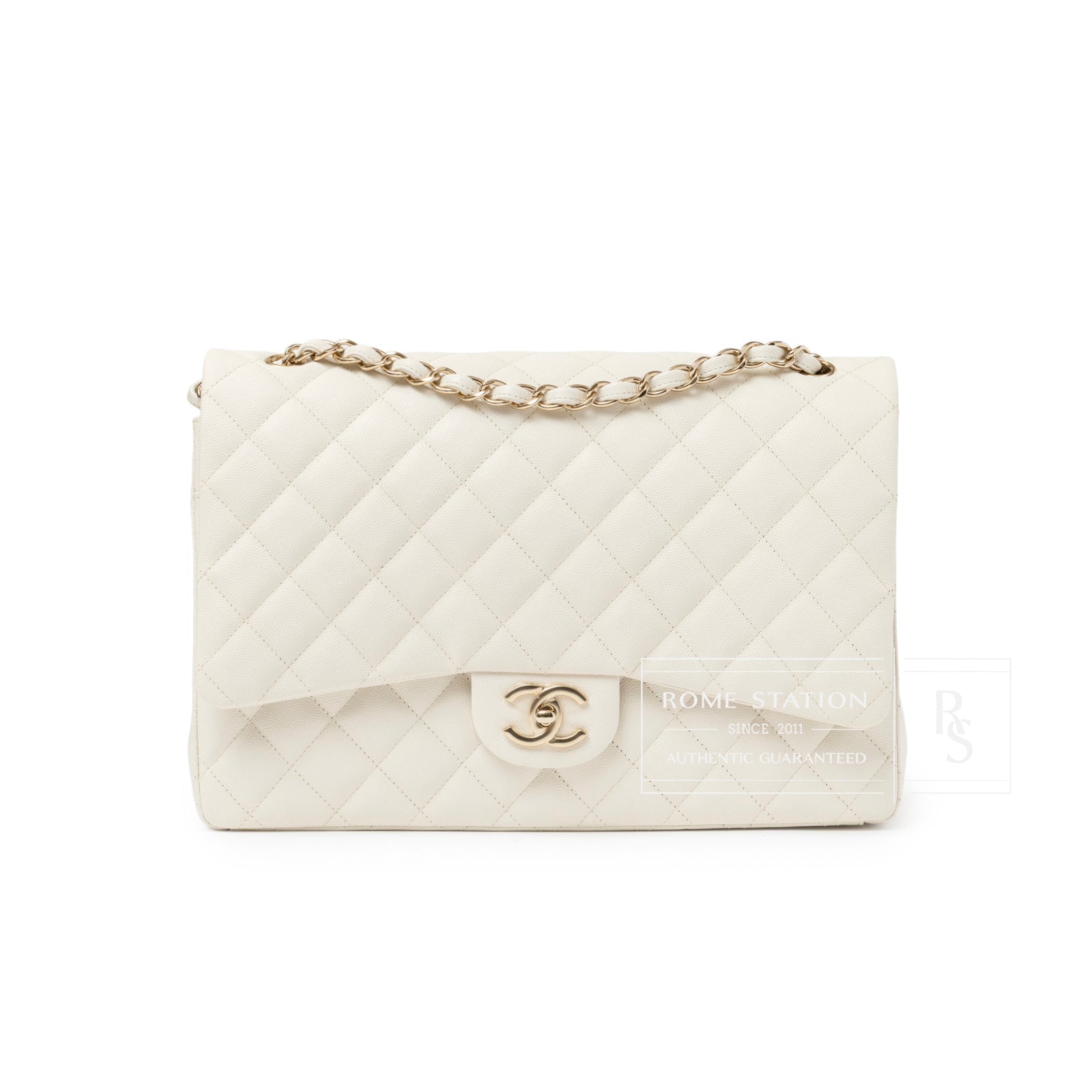 Chanel Classic Flap Maxi Caviar White Gold Hardware