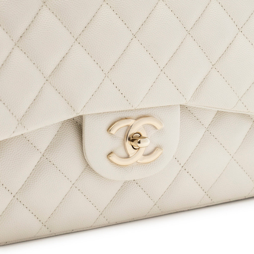 Chanel Classic Flap Maxi Caviar White Gold Hardware
