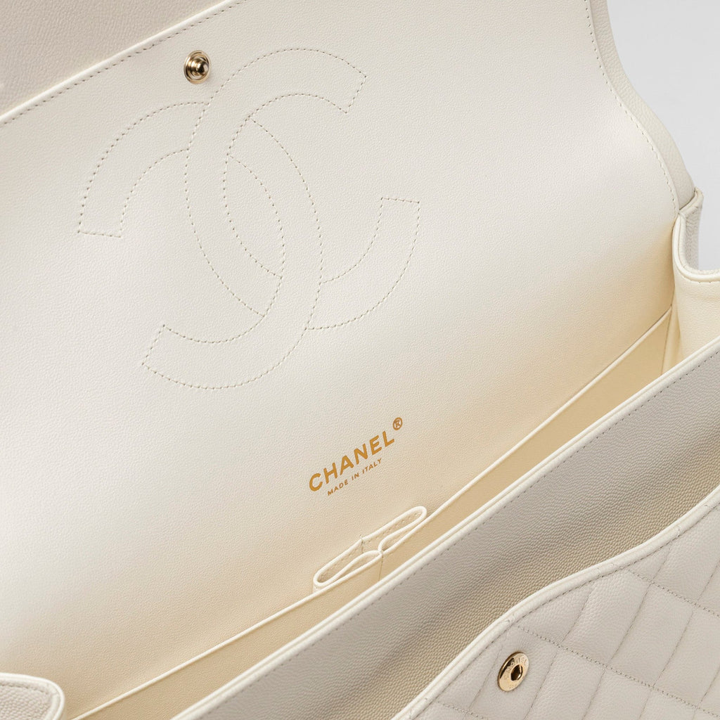 Chanel Classic Flap Maxi Caviar White Gold Hardware