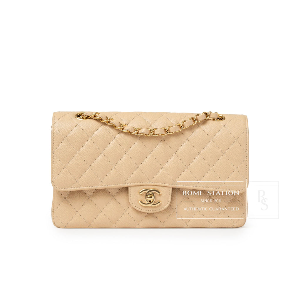 Chanel Classic Flap Medium Caviar Beige Gold Hardware