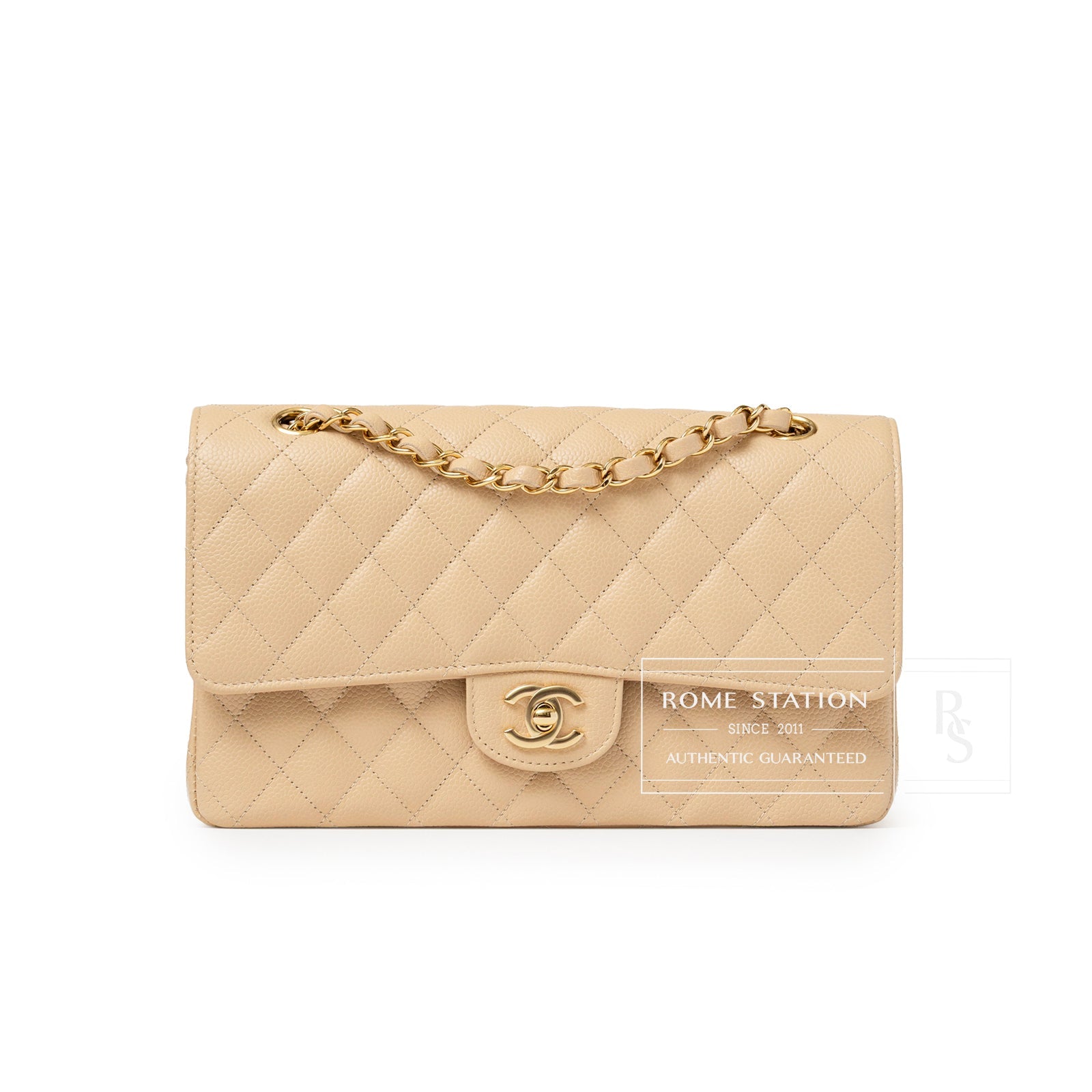 Chanel Classic Flap Medium Caviar Beige Gold Hardware