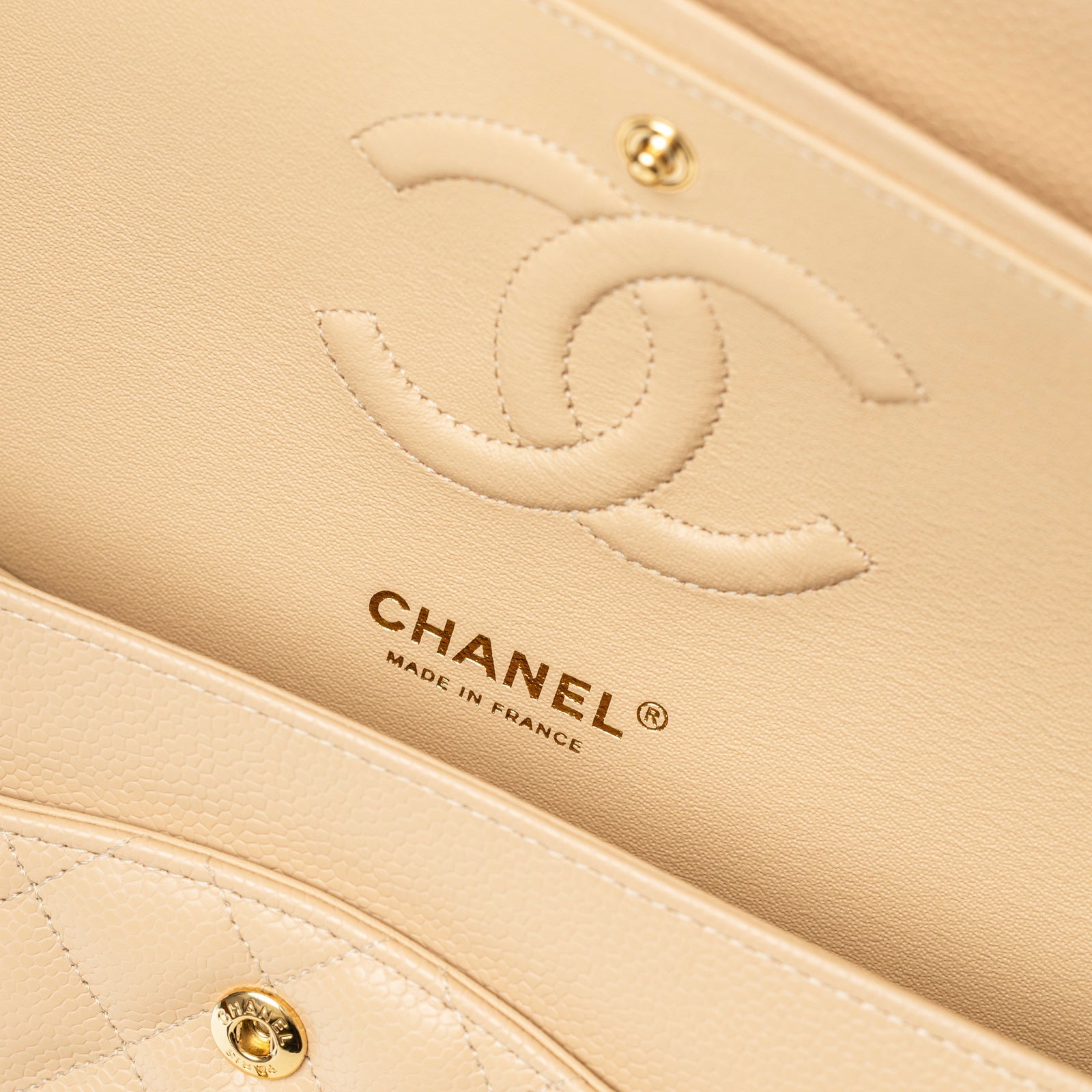 Chanel Classic Flap Medium Caviar Beige Gold Hardware