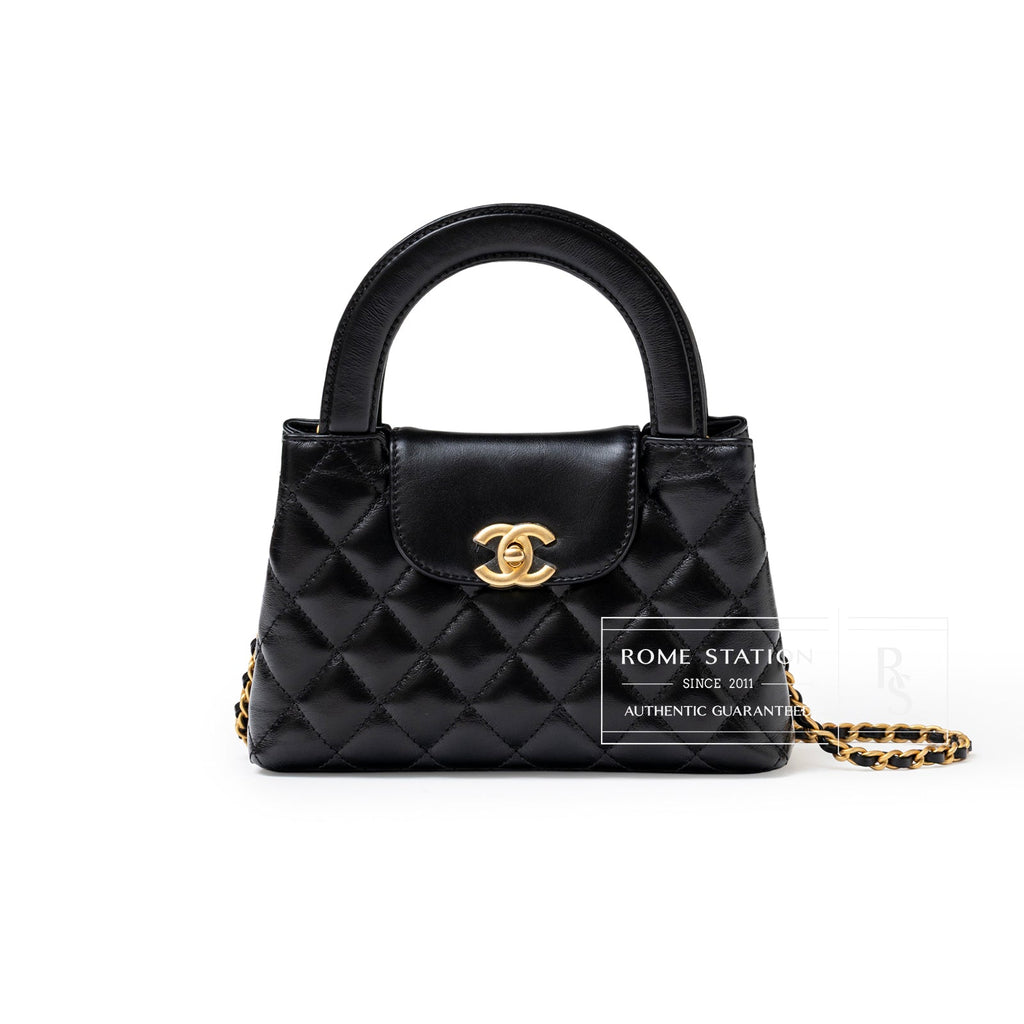 Chanel Kelly Shopper Small Black Shiny Aged Calfskin Brushed Gold Hardware
