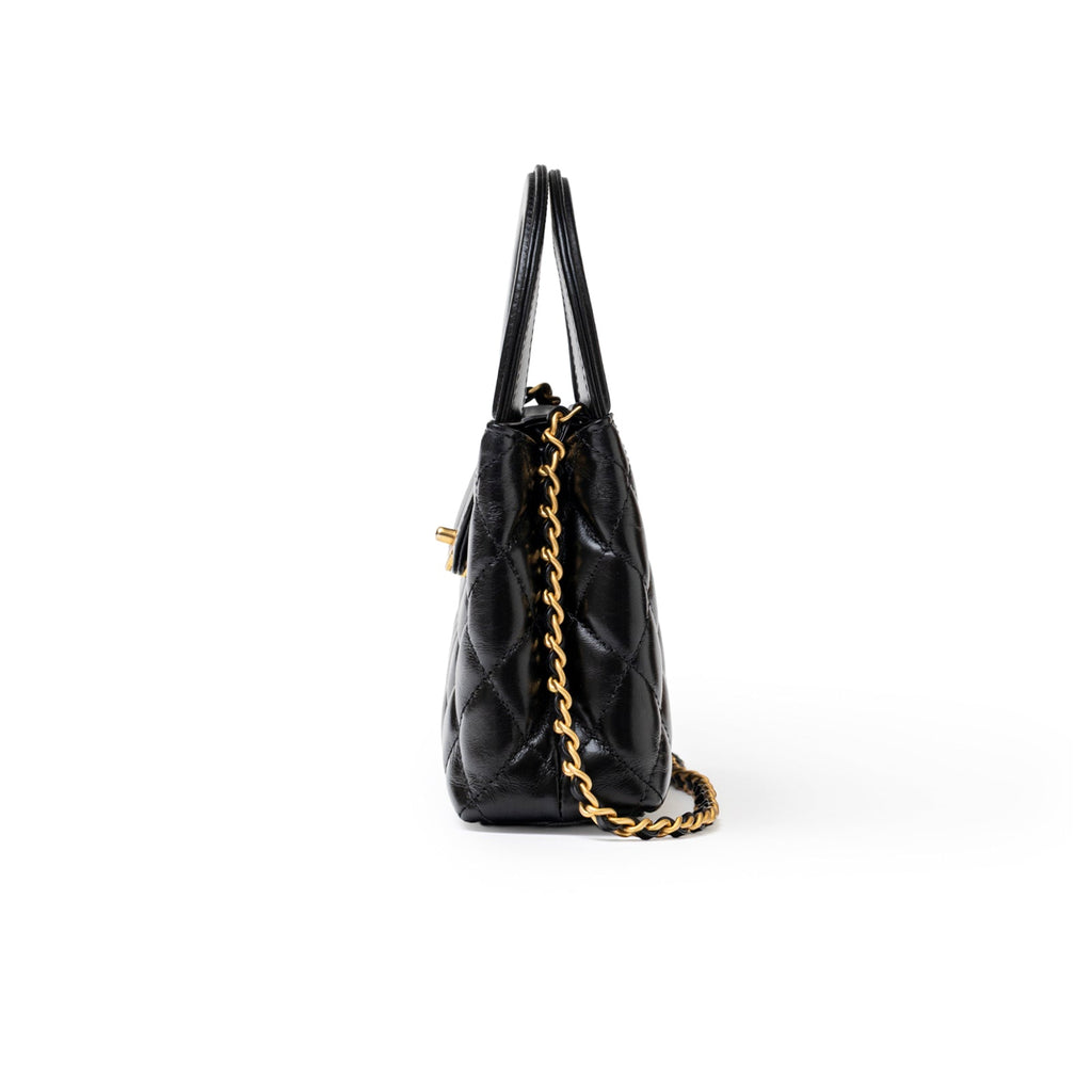 Chanel Kelly Shopper Small Black Shiny Aged Calfskin Brushed Gold Hardware