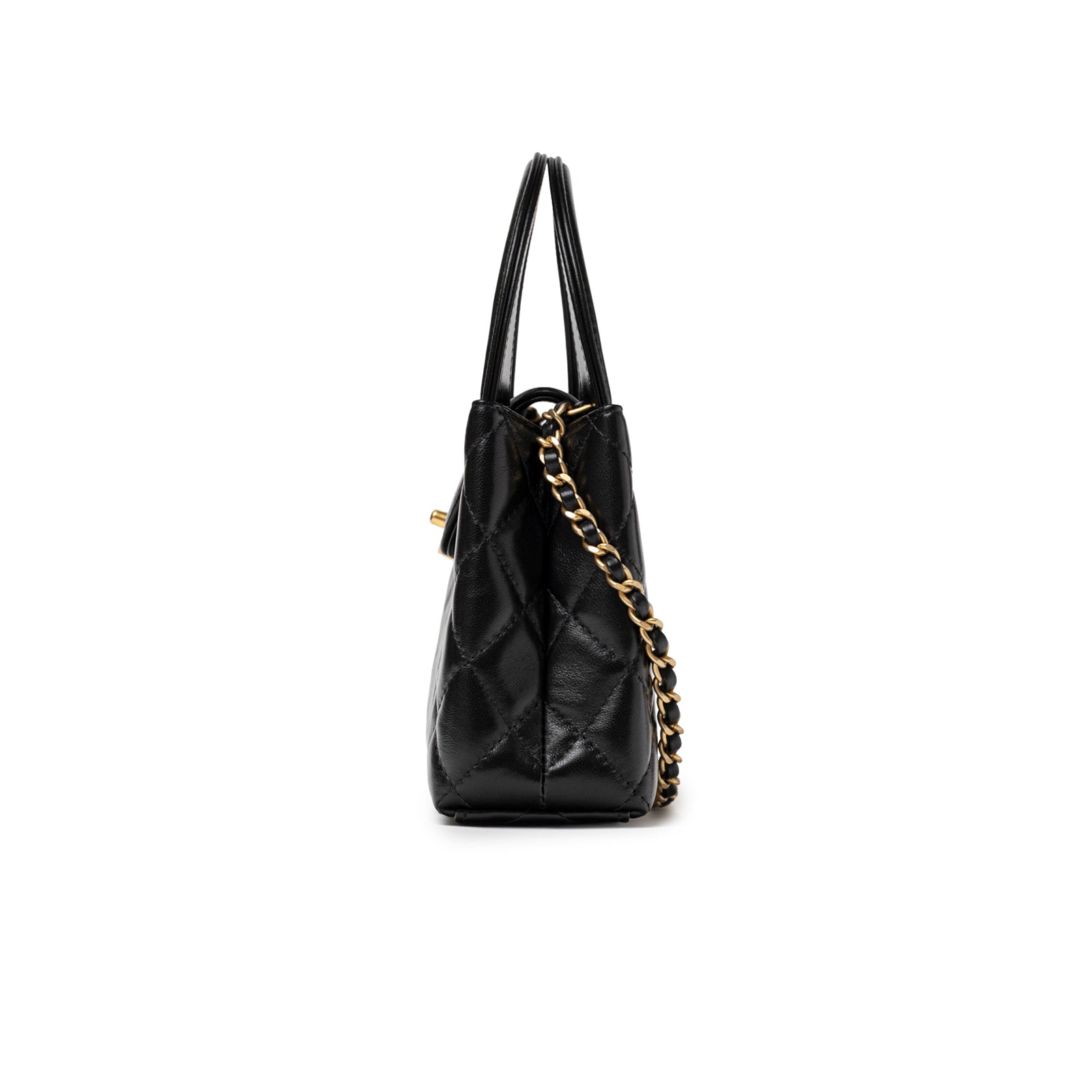 Chanel Kelly Shopper Small Black Shiny Aged Calfskin Brushed Gold Hardware
