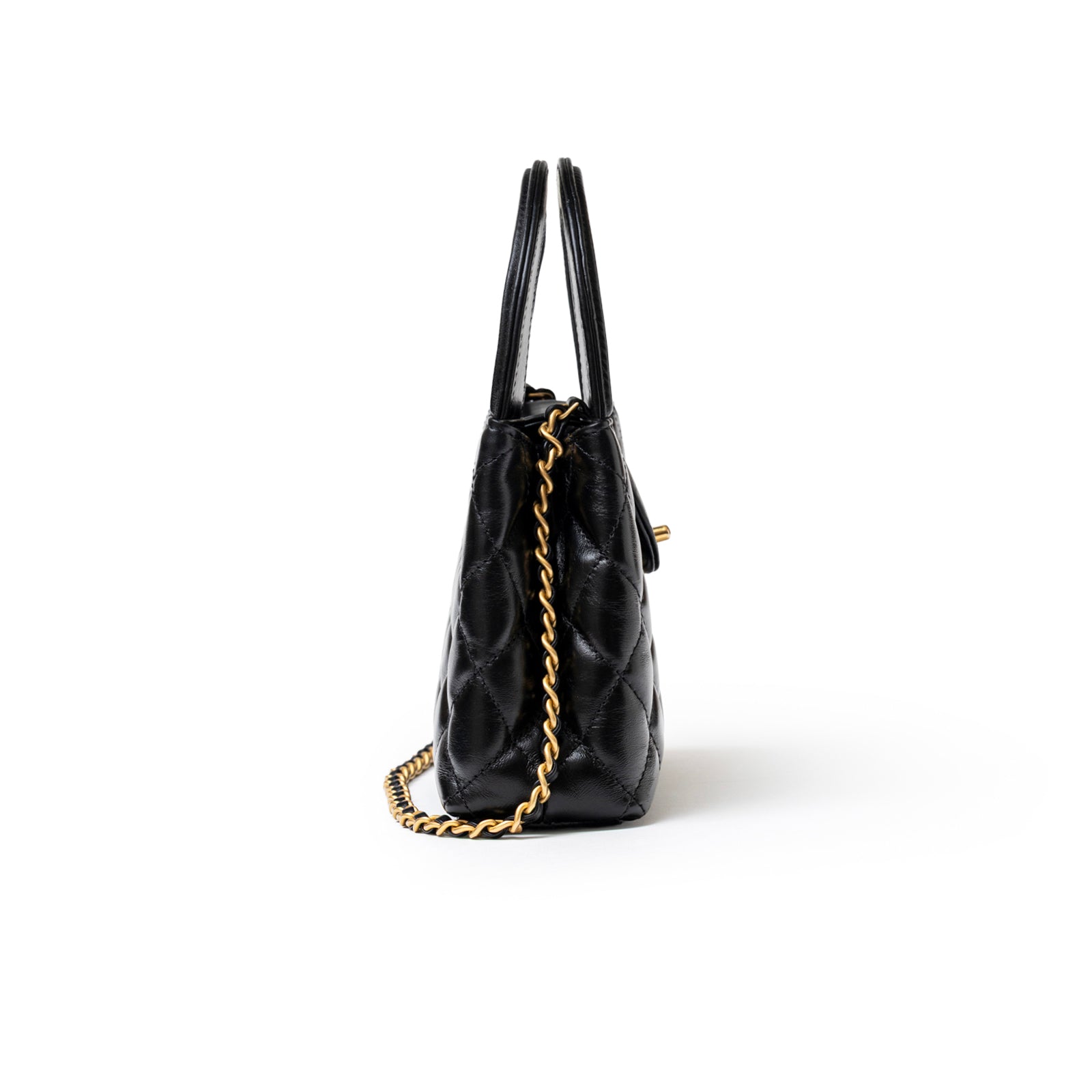 Chanel Kelly Shopper Small Black Shiny Aged Calfskin Brushed Gold Hardware