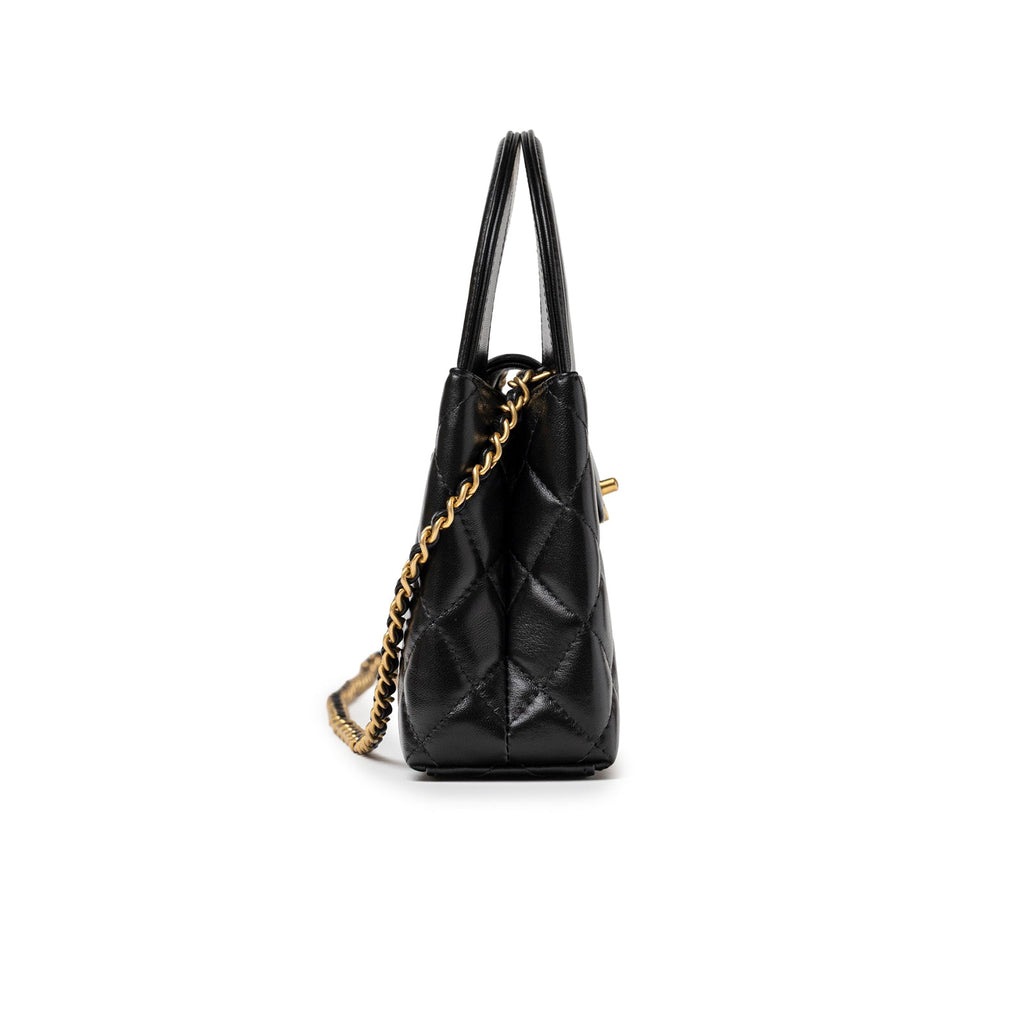 Chanel Kelly Shopper Small Black Shiny Aged Calfskin Brushed Gold Hardware