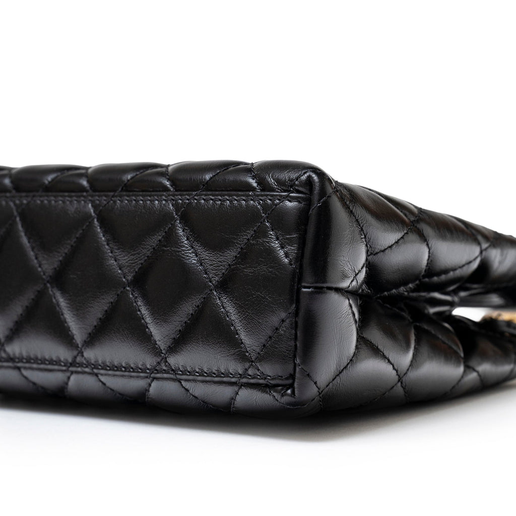 Chanel Kelly Shopper Small Black Shiny Aged Calfskin Brushed Gold Hardware