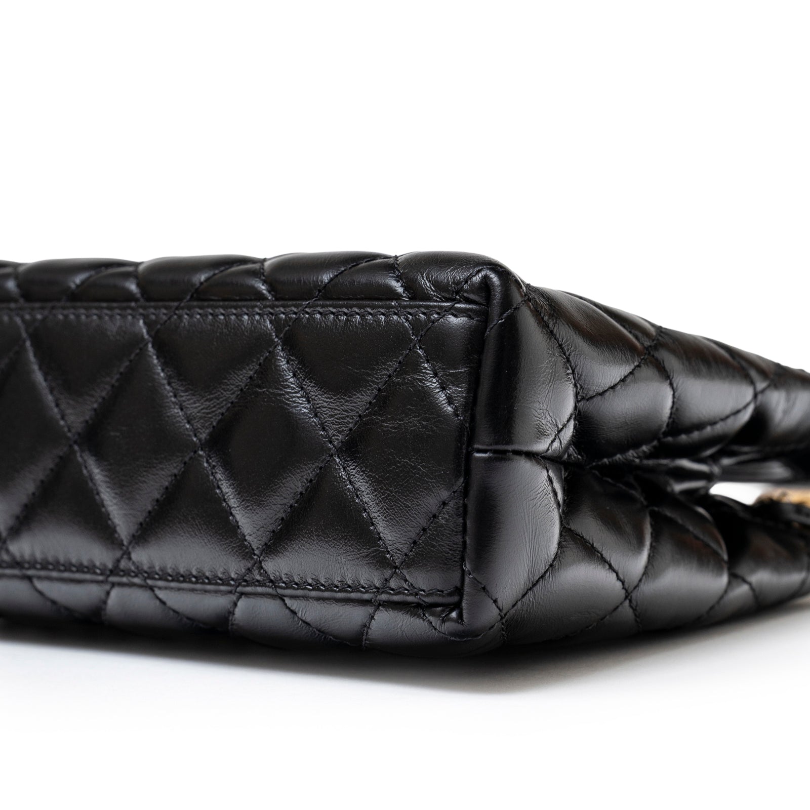 Chanel Kelly Shopper Small Black Shiny Aged Calfskin Brushed Gold Hardware