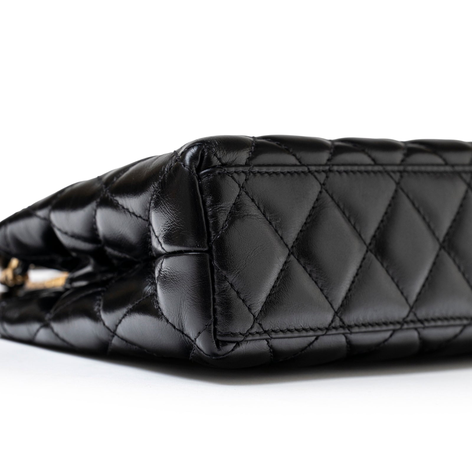 Chanel Kelly Shopper Small Black Shiny Aged Calfskin Brushed Gold Hardware