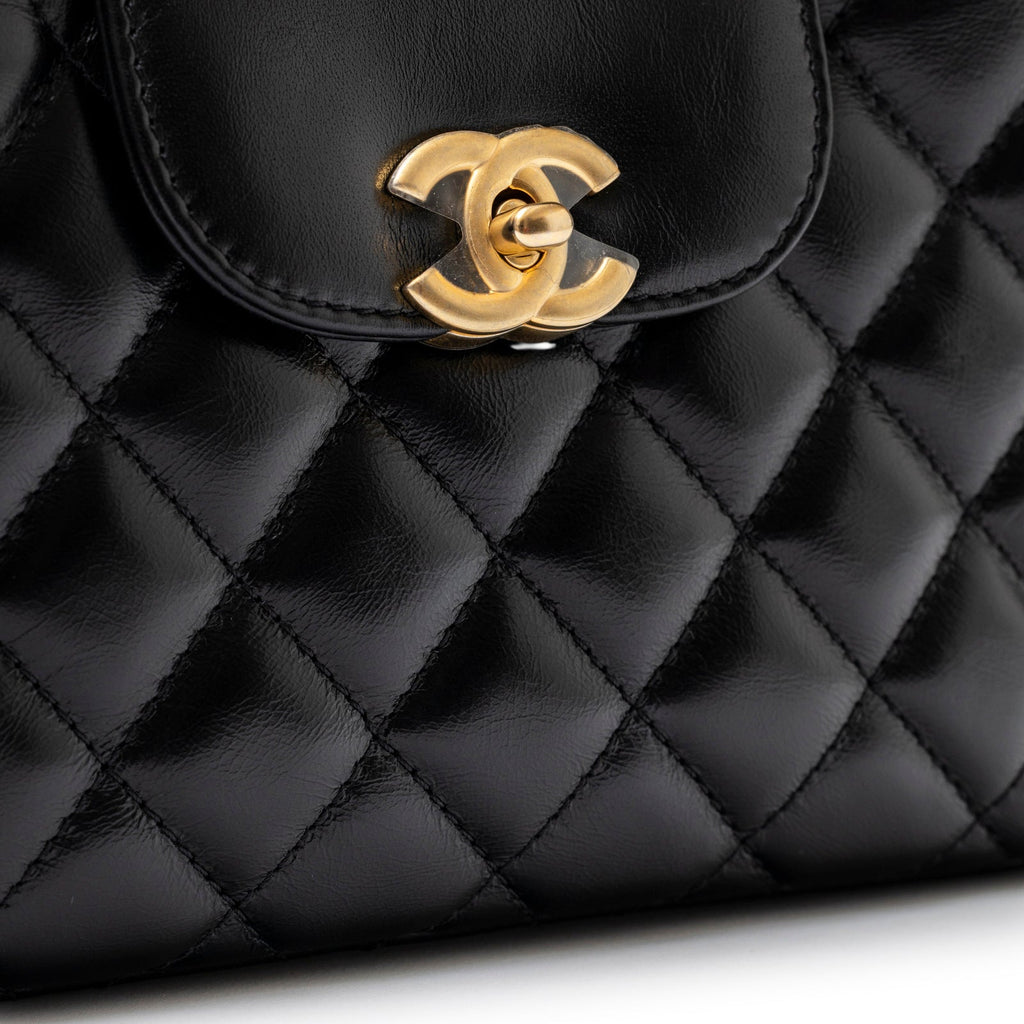 Chanel Kelly Shopper Small Black Shiny Aged Calfskin Brushed Gold Hardware