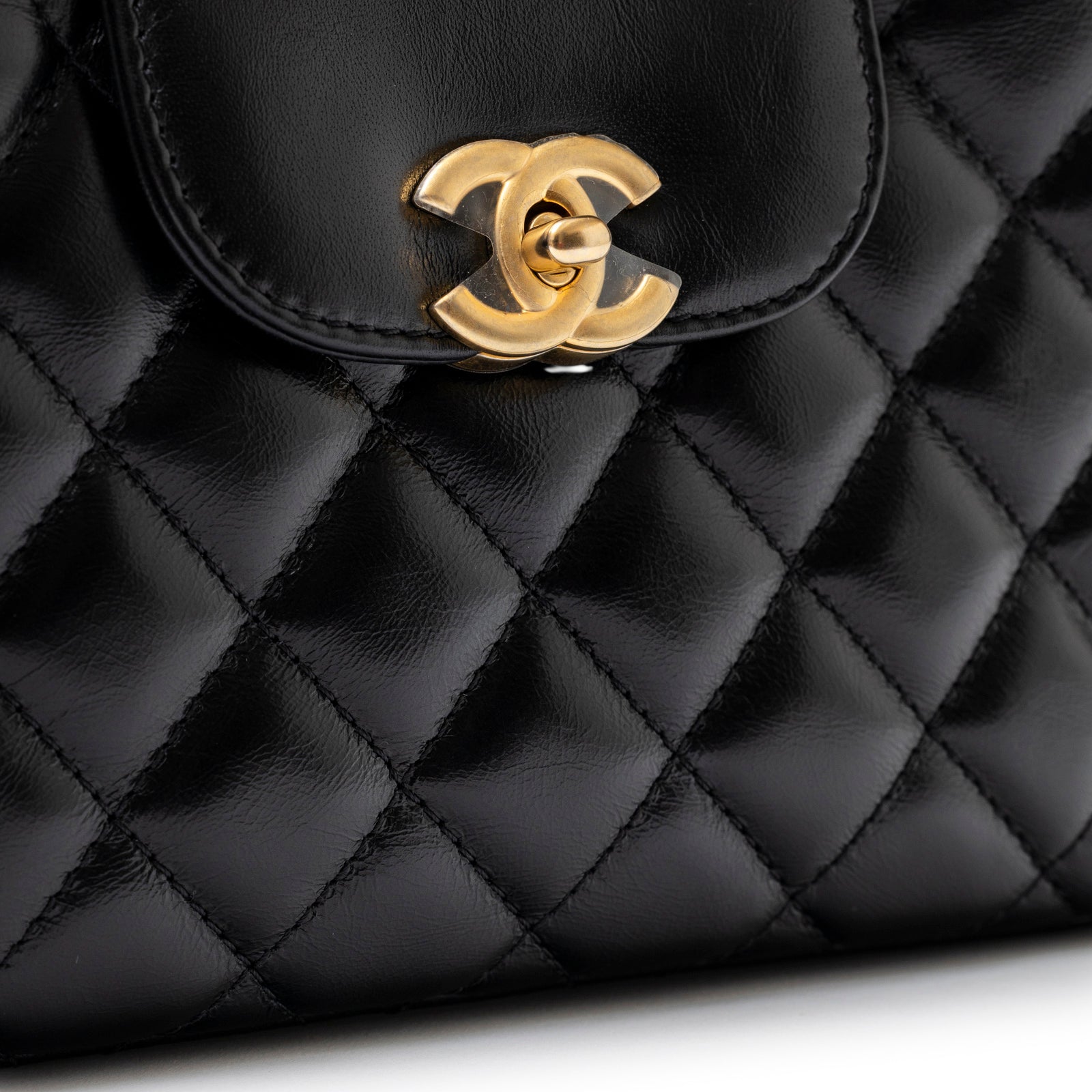 Chanel Kelly Shopper Small Black Shiny Aged Calfskin Brushed Gold Hardware
