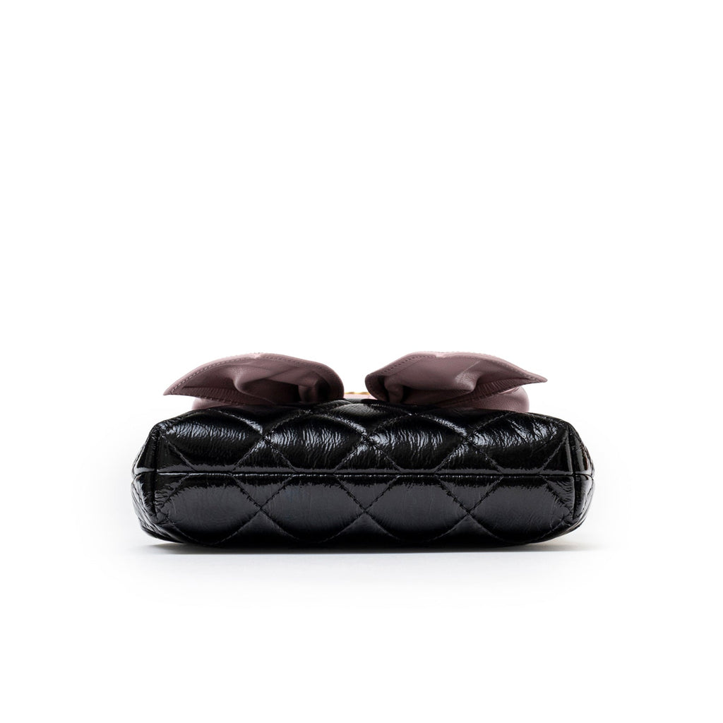 Chanel Maxi Bow Clutch With Chain Black and Pink Shiny Quilted Patent Crumpled Lambskin Brushed Gold Hardware