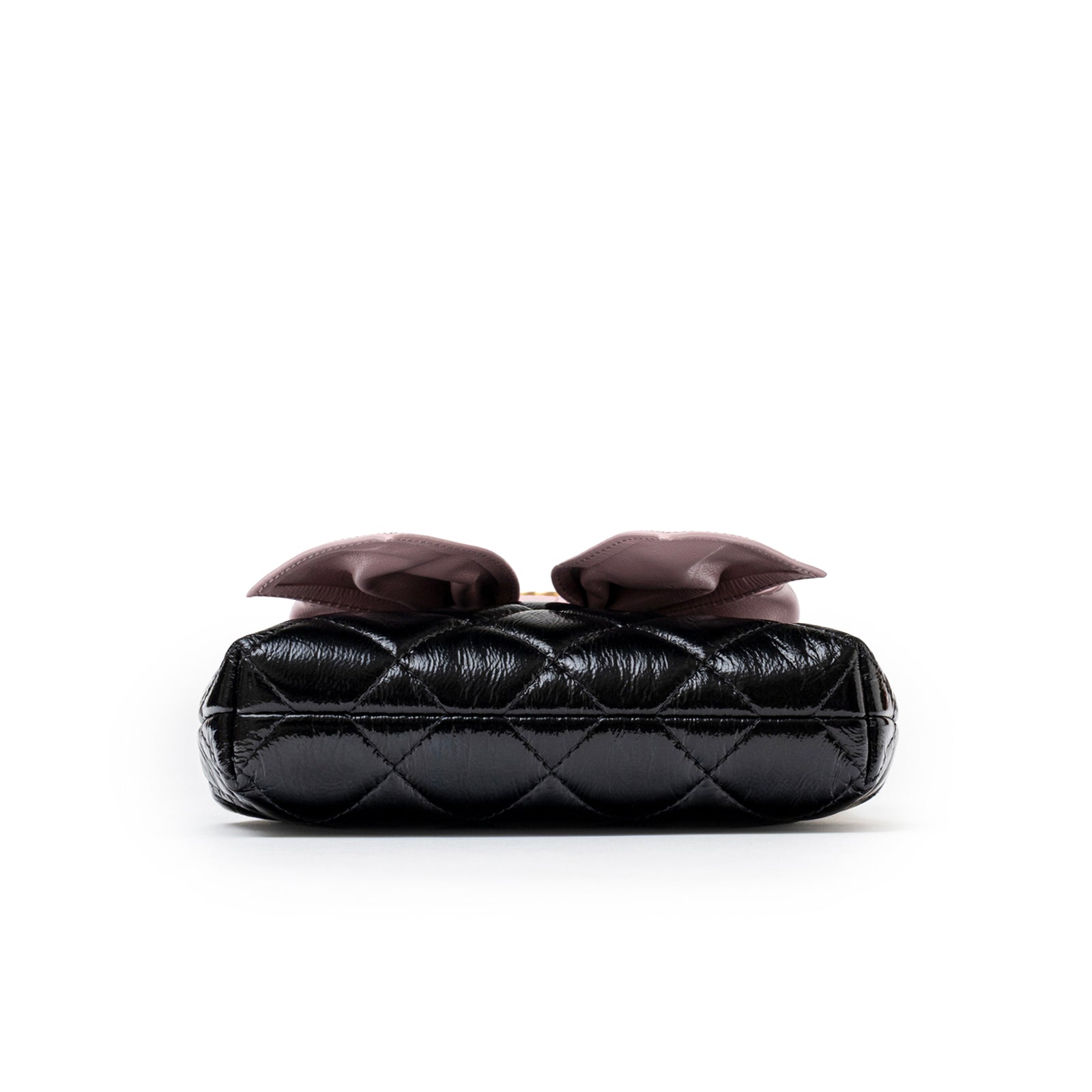 Chanel Maxi Bow Clutch With Chain Black and Pink Shiny Quilted Patent Crumpled Lambskin Brushed Gold Hardware