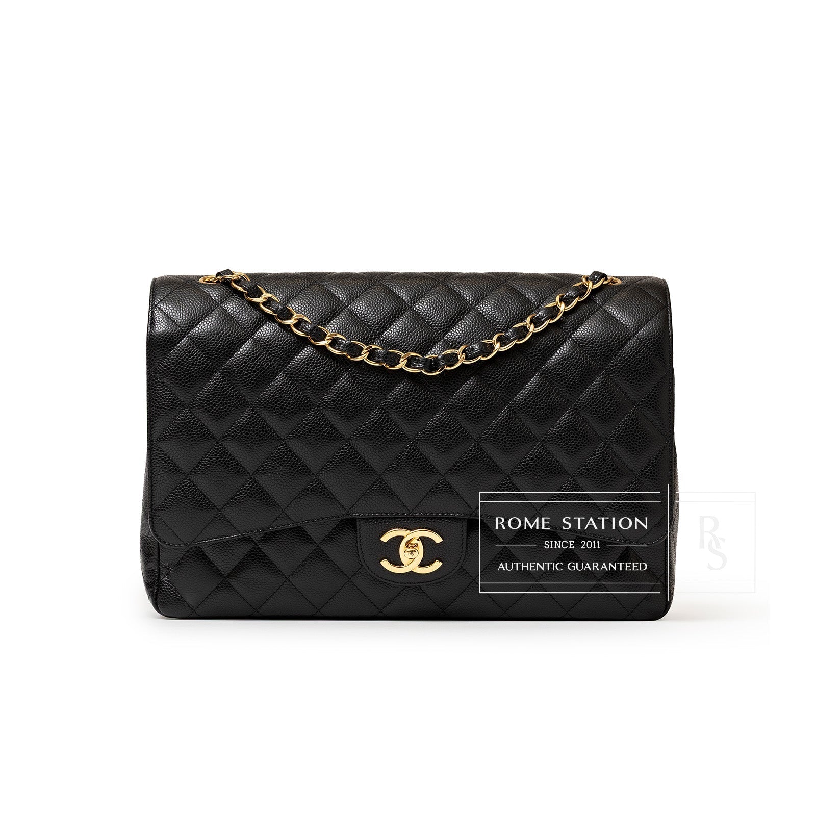 Chanel Maxi Classic Double Flap Bag Caviar Gold Hardware