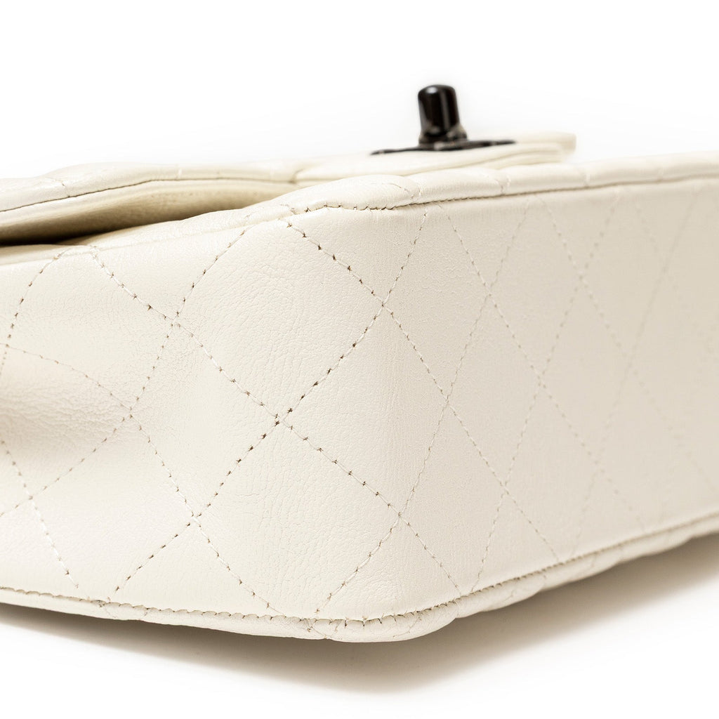 Chanel Mini Classic Flap bag White Calf Black Hardware