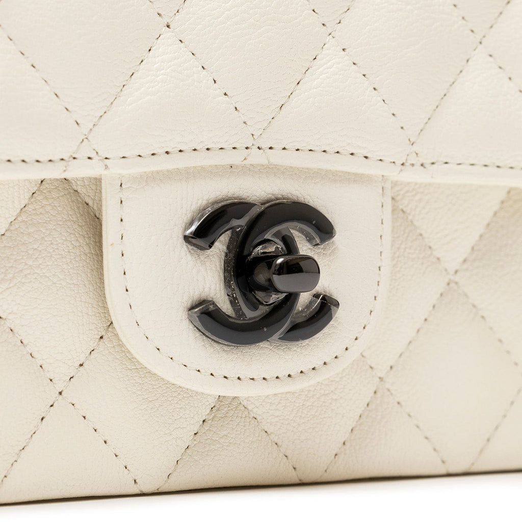 Chanel Mini Classic Flap bag White Calf Black Hardware