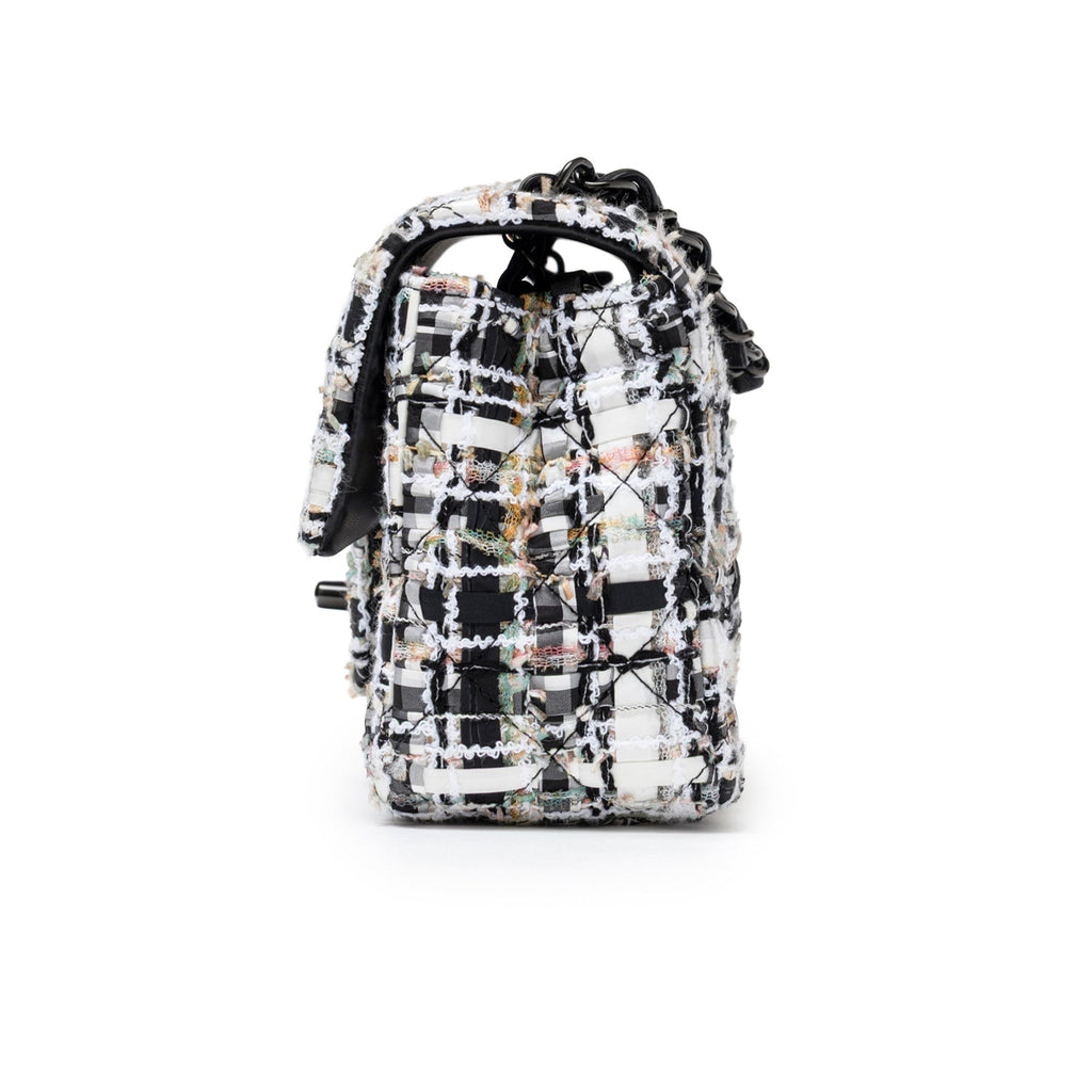 Chanel Mini Classic Flap Black and White Tweed Black Hardware