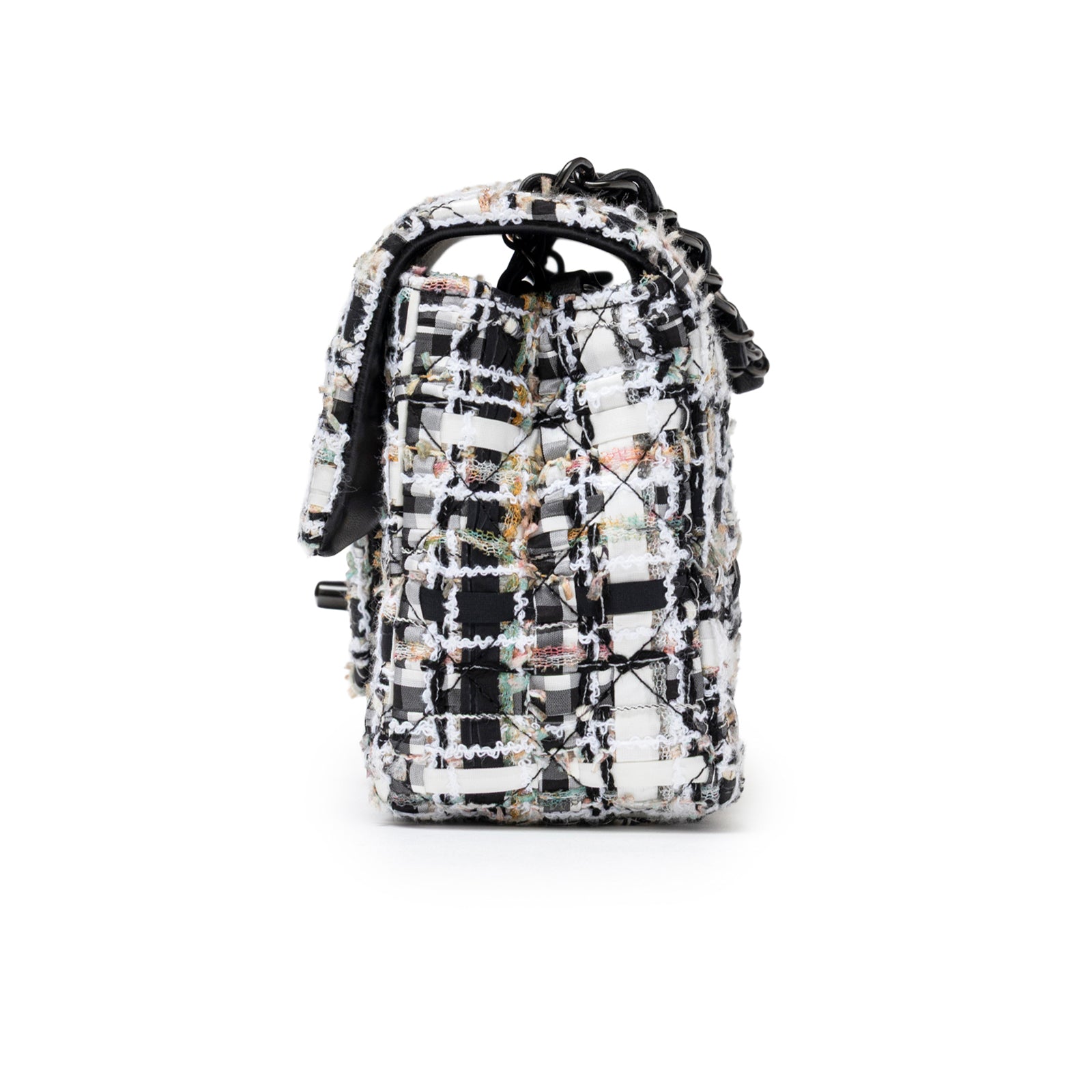 Chanel Mini Classic Flap Black and White Tweed Black Hardware