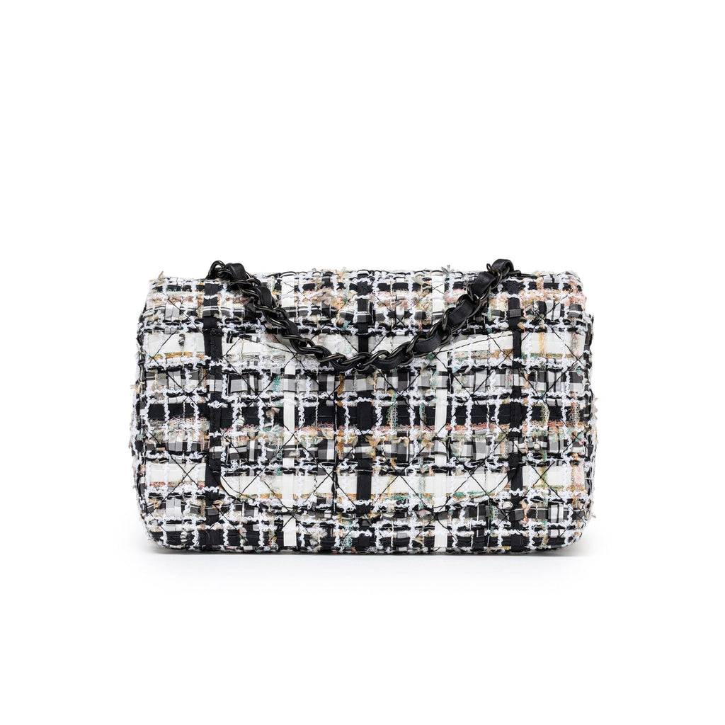 Chanel Mini Classic Flap Black and White Tweed Black Hardware