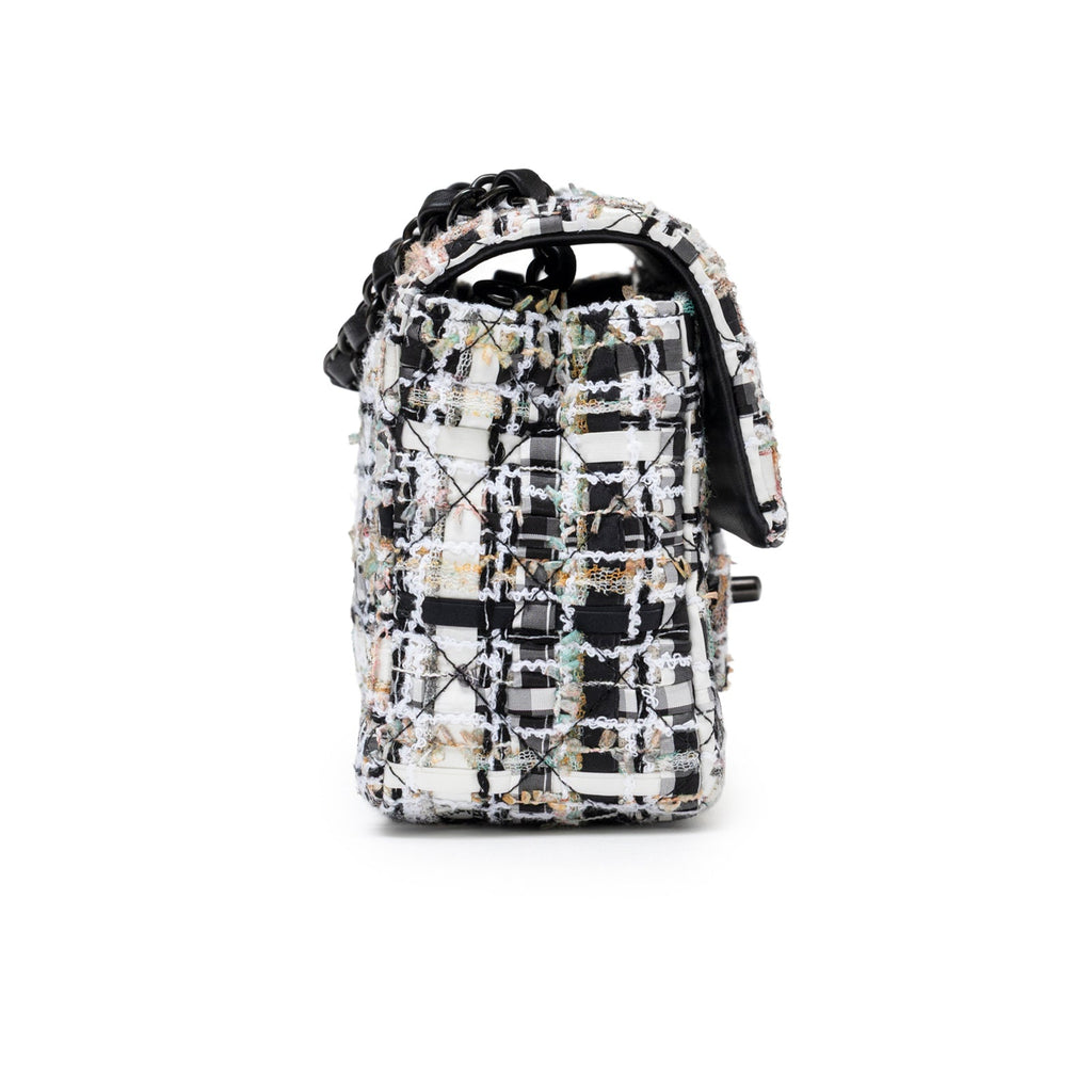 Chanel Mini Classic Flap Black and White Tweed Black Hardware