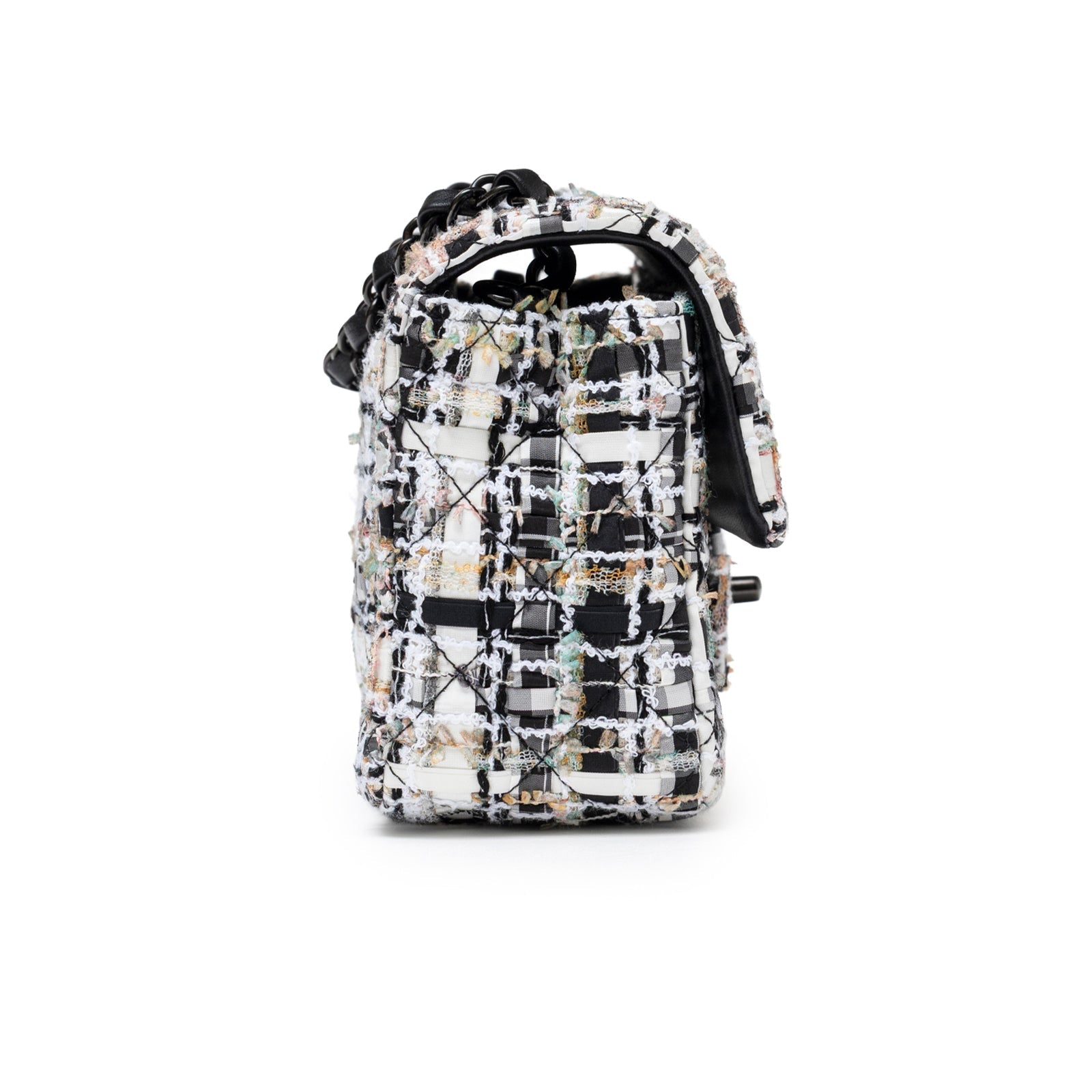 Chanel Mini Classic Flap Black and White Tweed Black Hardware
