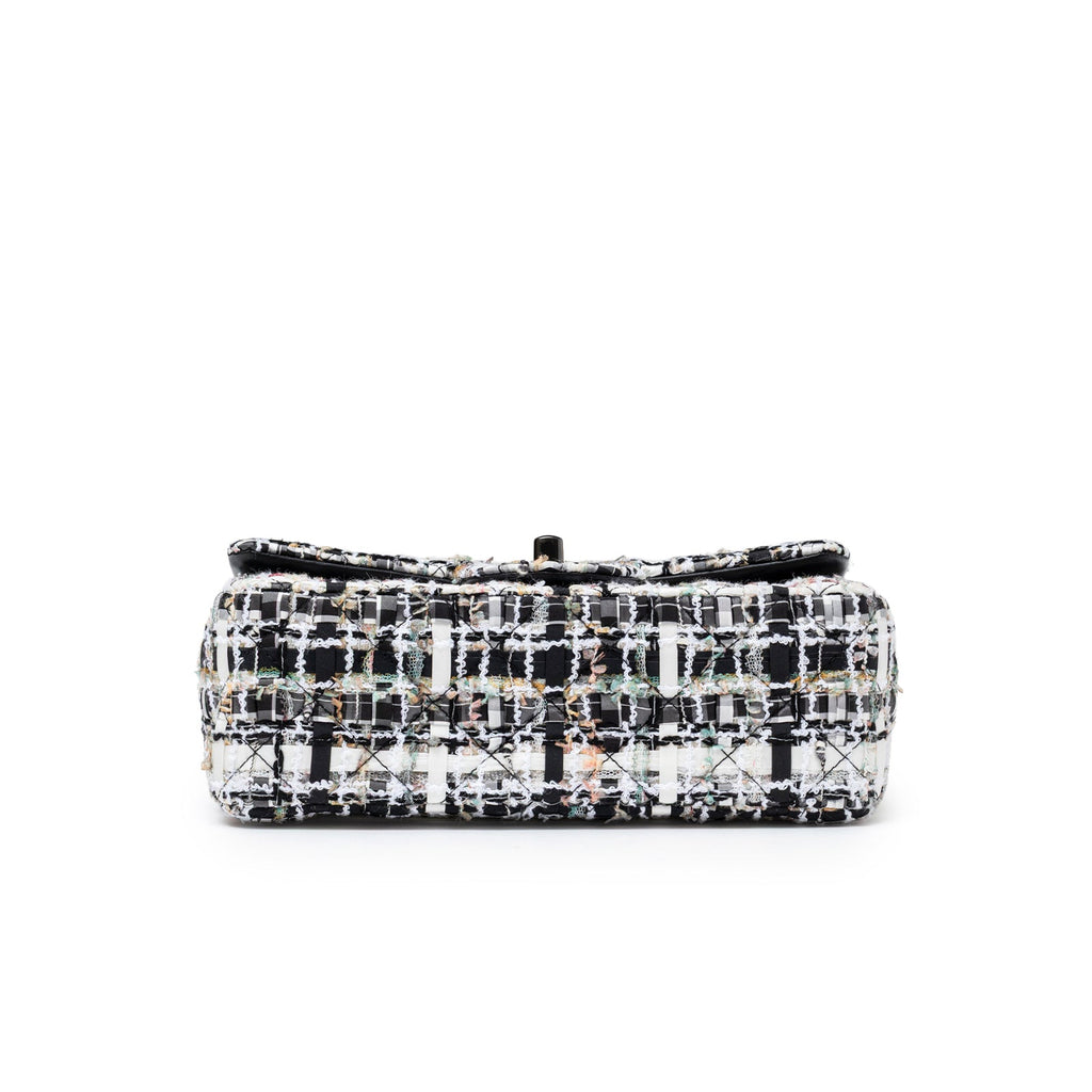 Chanel Mini Classic Flap Black and White Tweed Black Hardware