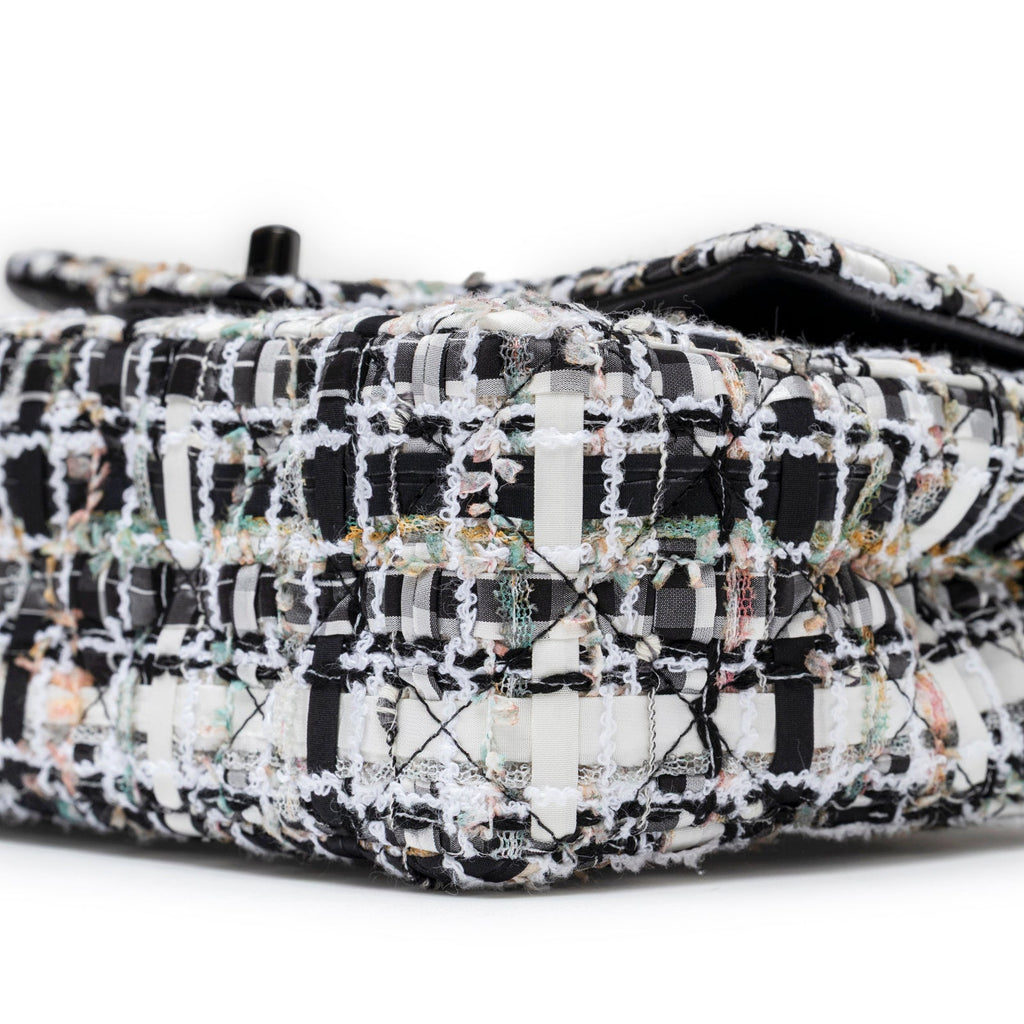 Chanel Mini Classic Flap Black and White Tweed Black Hardware
