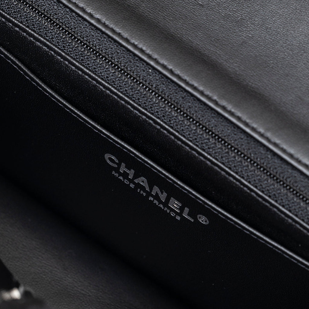 Chanel Mini Classic Flap Black and White Tweed Black Hardware