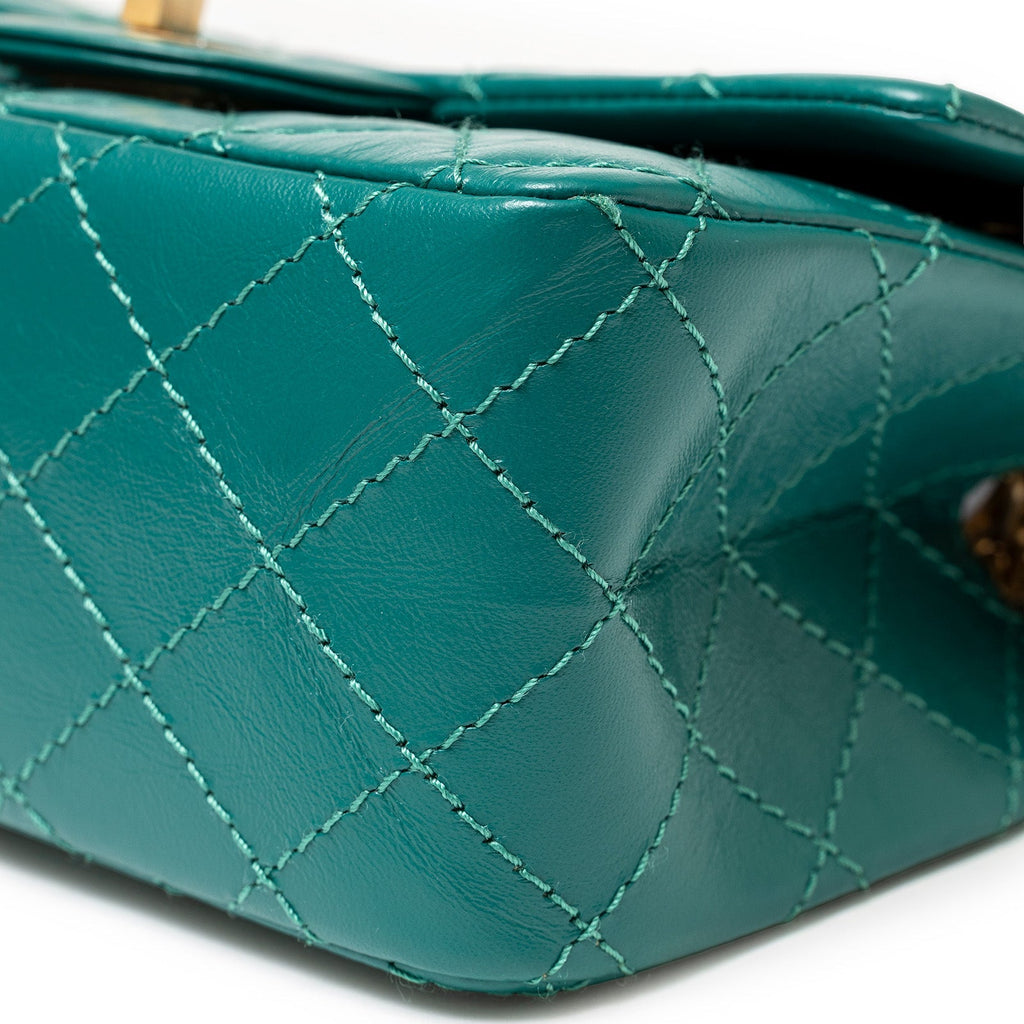 Chanel Mini Reissue 2.55 Flap Bag Green Aged Calfskin Brushed Gold Hardware