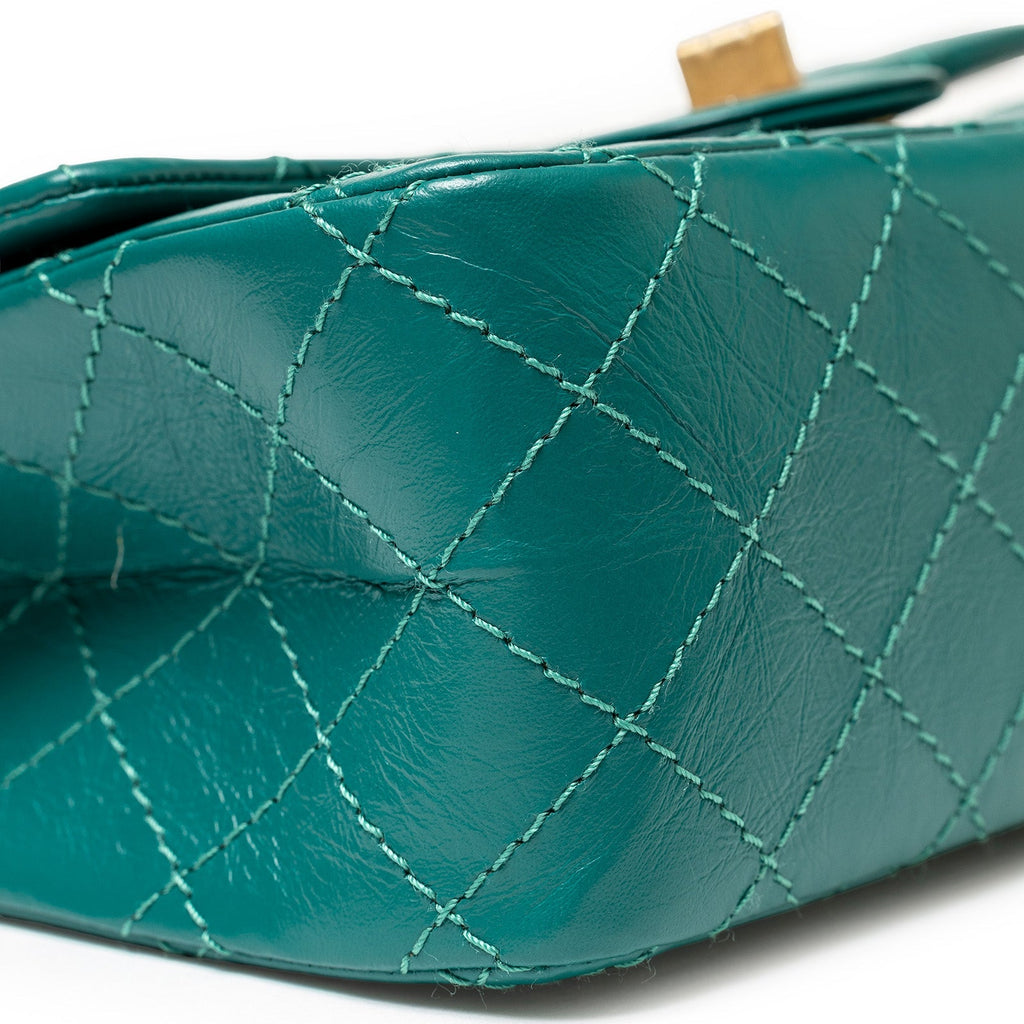 Chanel Mini Reissue 2.55 Flap Bag Green Aged Calfskin Brushed Gold Hardware