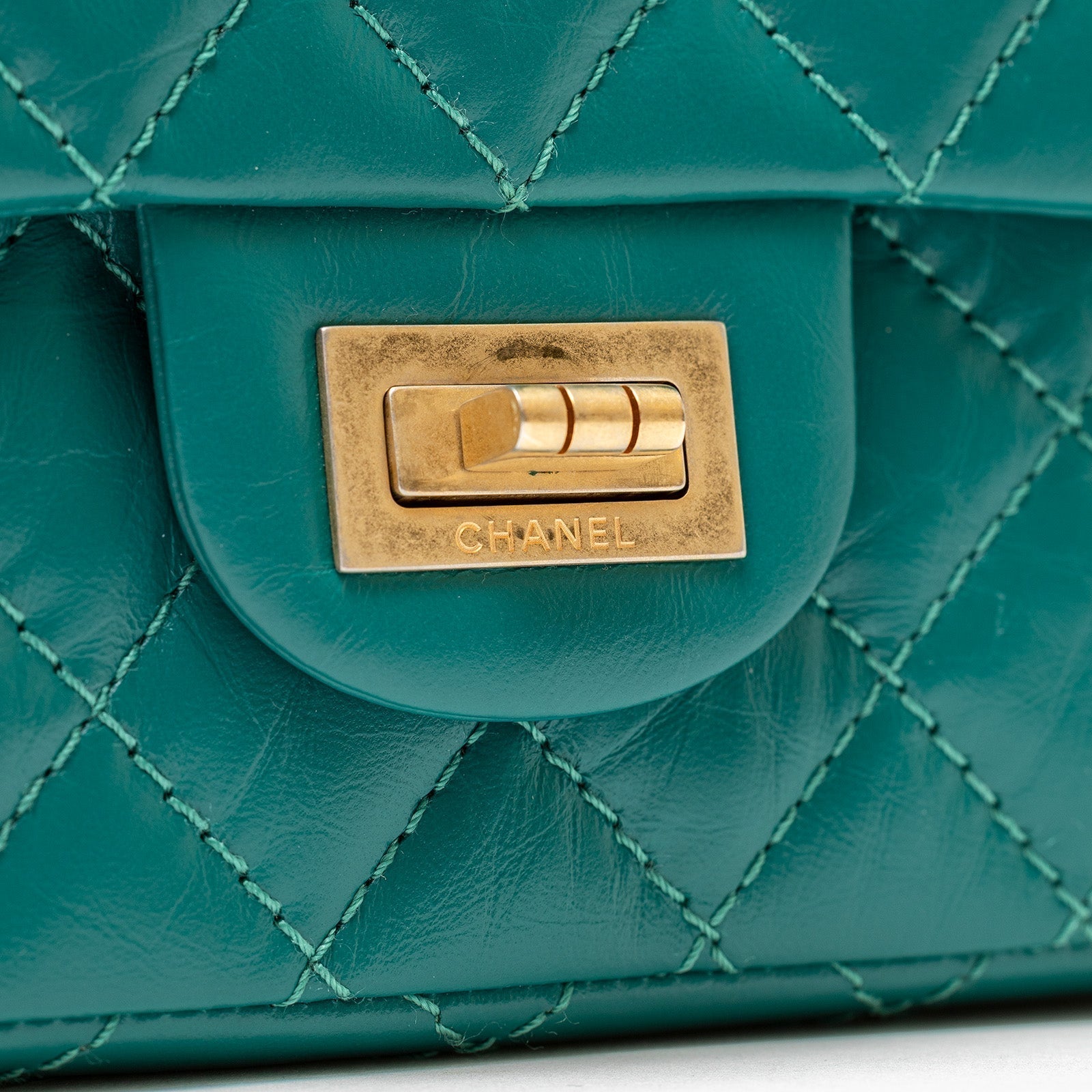 Chanel Mini Reissue 2.55 Flap Bag Green Aged Calfskin Brushed Gold Hardware