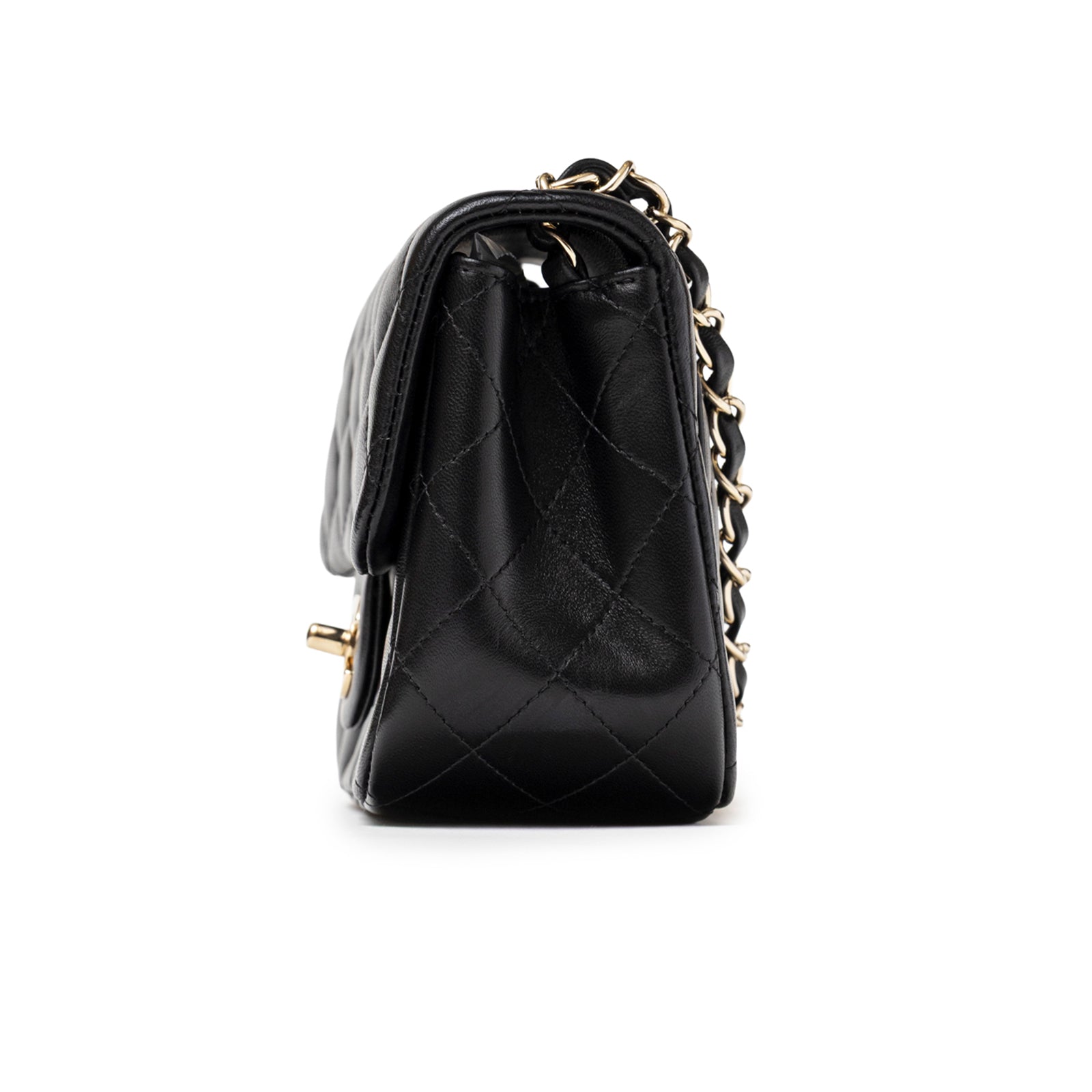 Chanel Mini Square Classic Flap bag Black Lambskin Light Gold Hardware