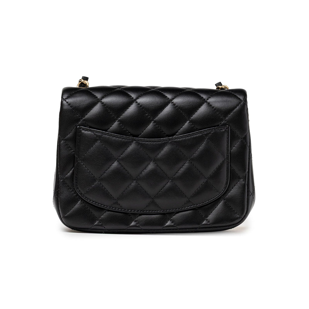 Chanel Mini Square Classic Flap bag Black Lambskin Light Gold Hardware