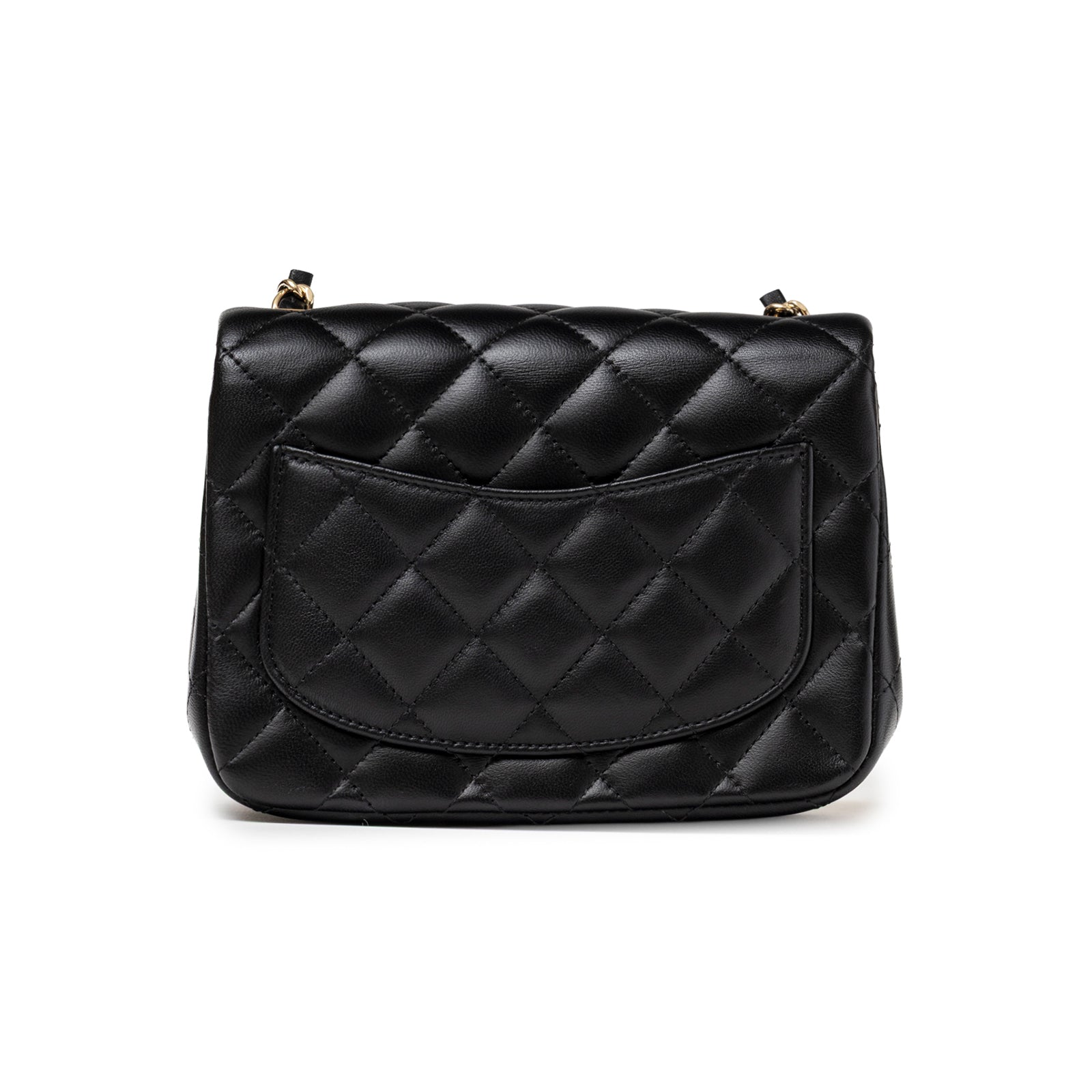 Chanel Mini Square Classic Flap bag Black Lambskin Light Gold Hardware