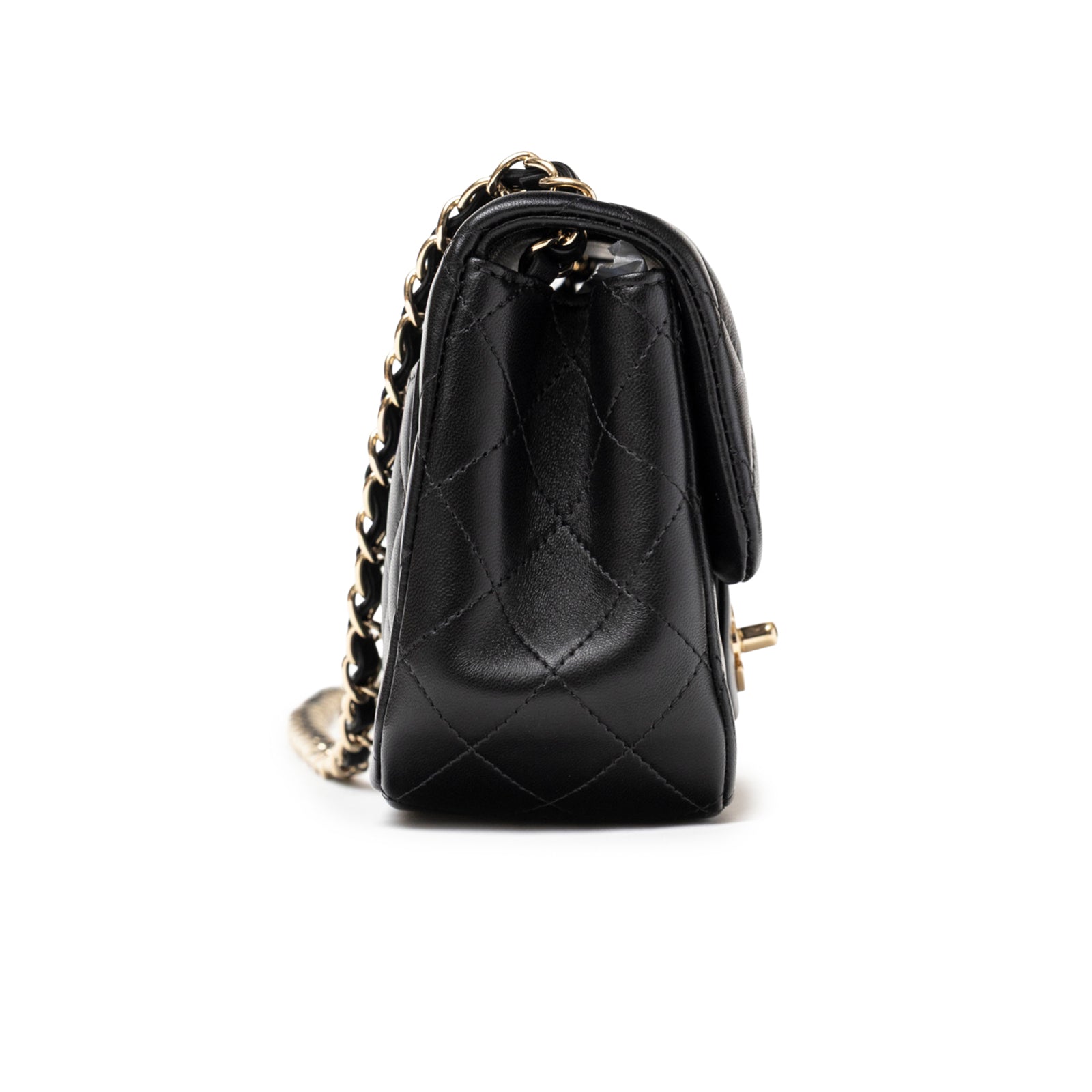 Chanel Mini Square Classic Flap bag Black Lambskin Light Gold Hardware