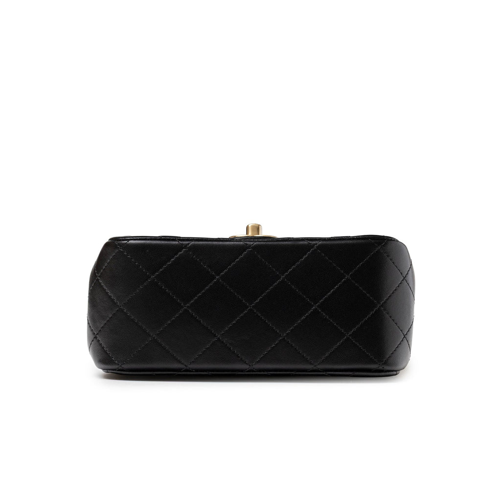 Chanel Mini Square Classic Flap bag Black Lambskin Light Gold Hardware