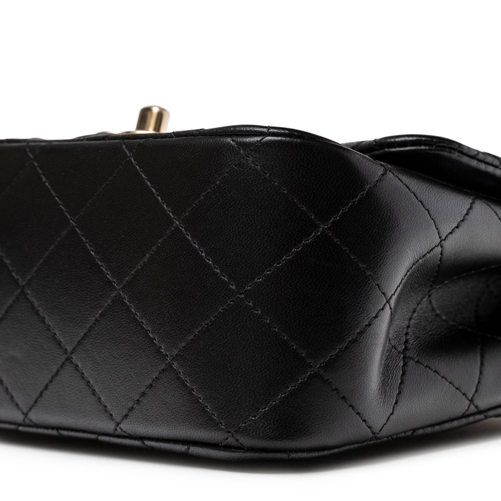 Chanel Mini Square Classic Flap bag Black Lambskin Light Gold Hardware