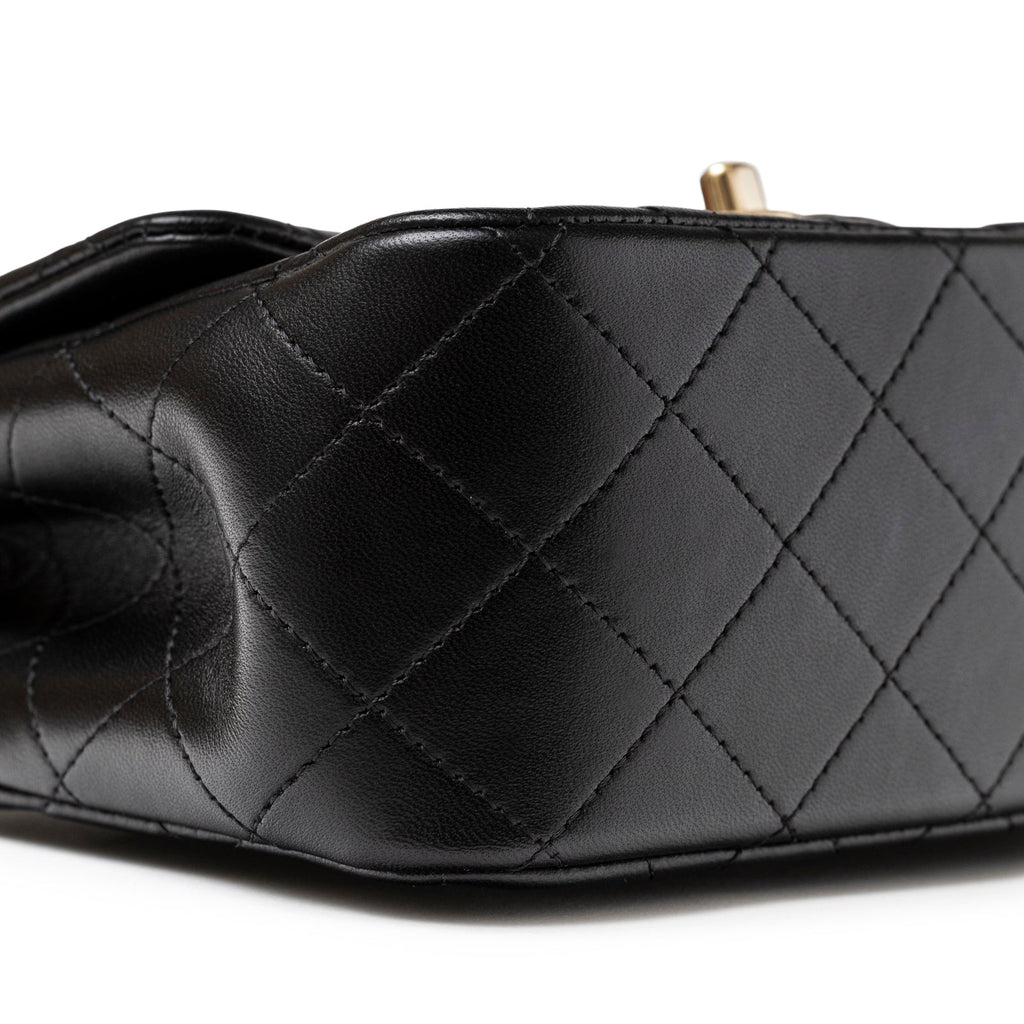 Chanel Mini Square Classic Flap bag Black Lambskin Light Gold Hardware