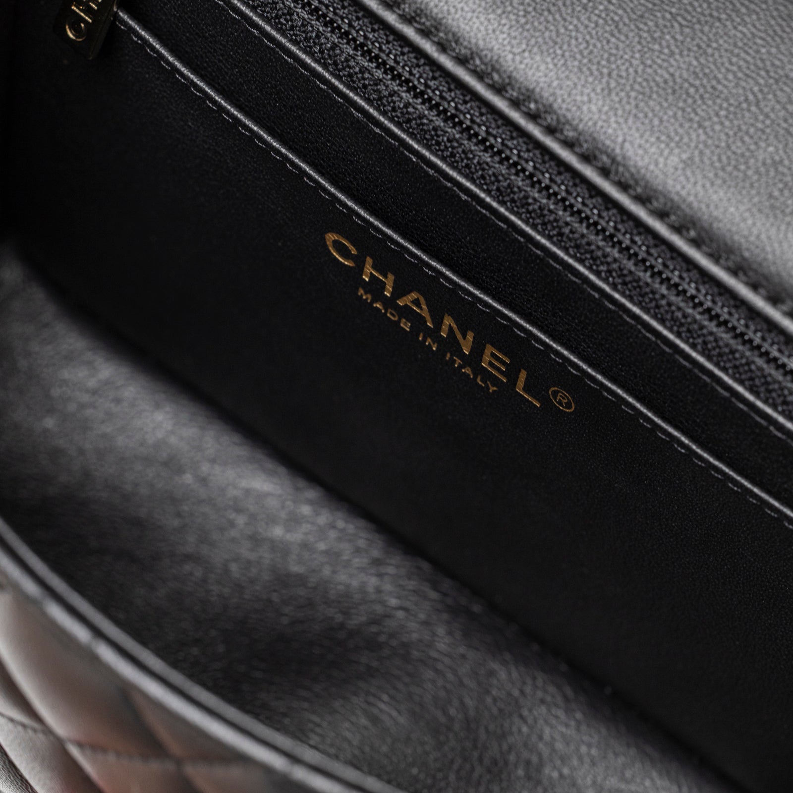 Chanel Mini Square Classic Flap bag Black Lambskin Light Gold Hardware