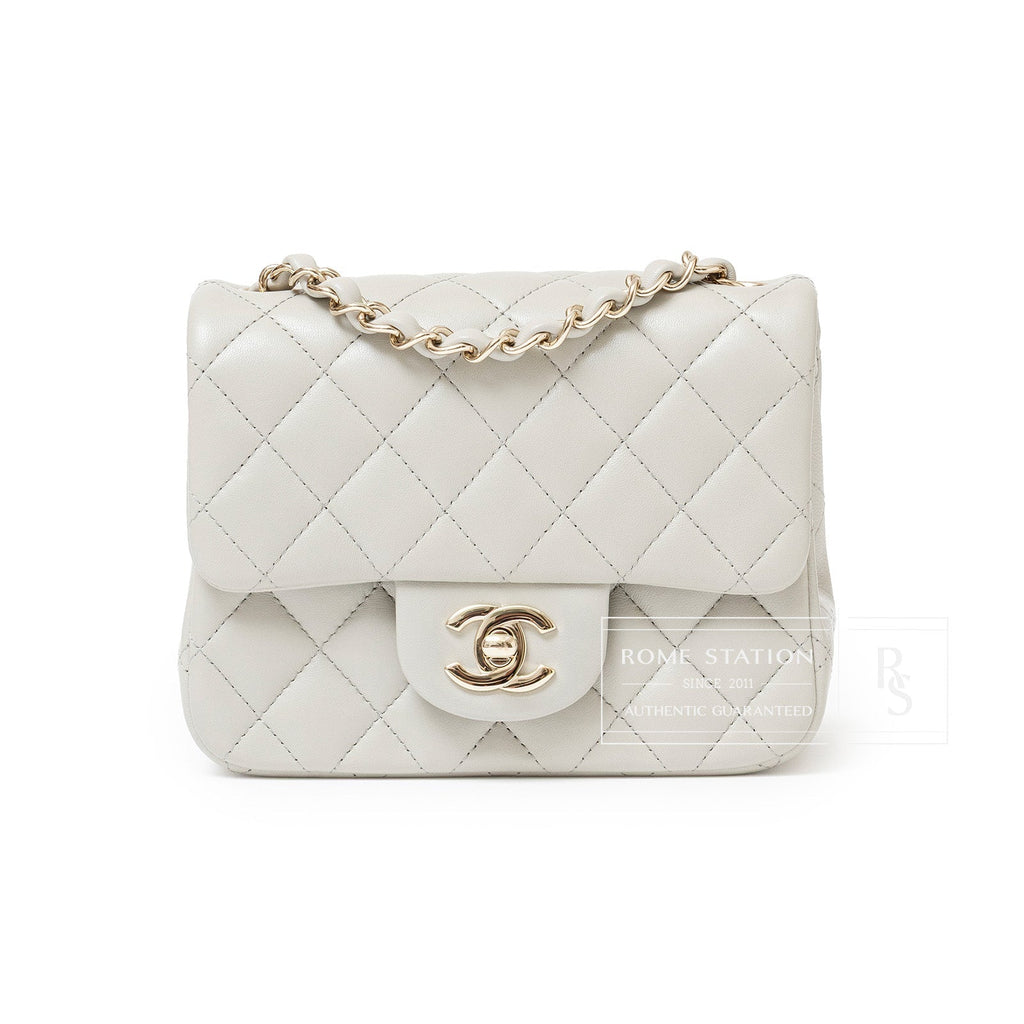 Chanel Mini Square Classic Flap bag Grey Lambskin Gold Hardware