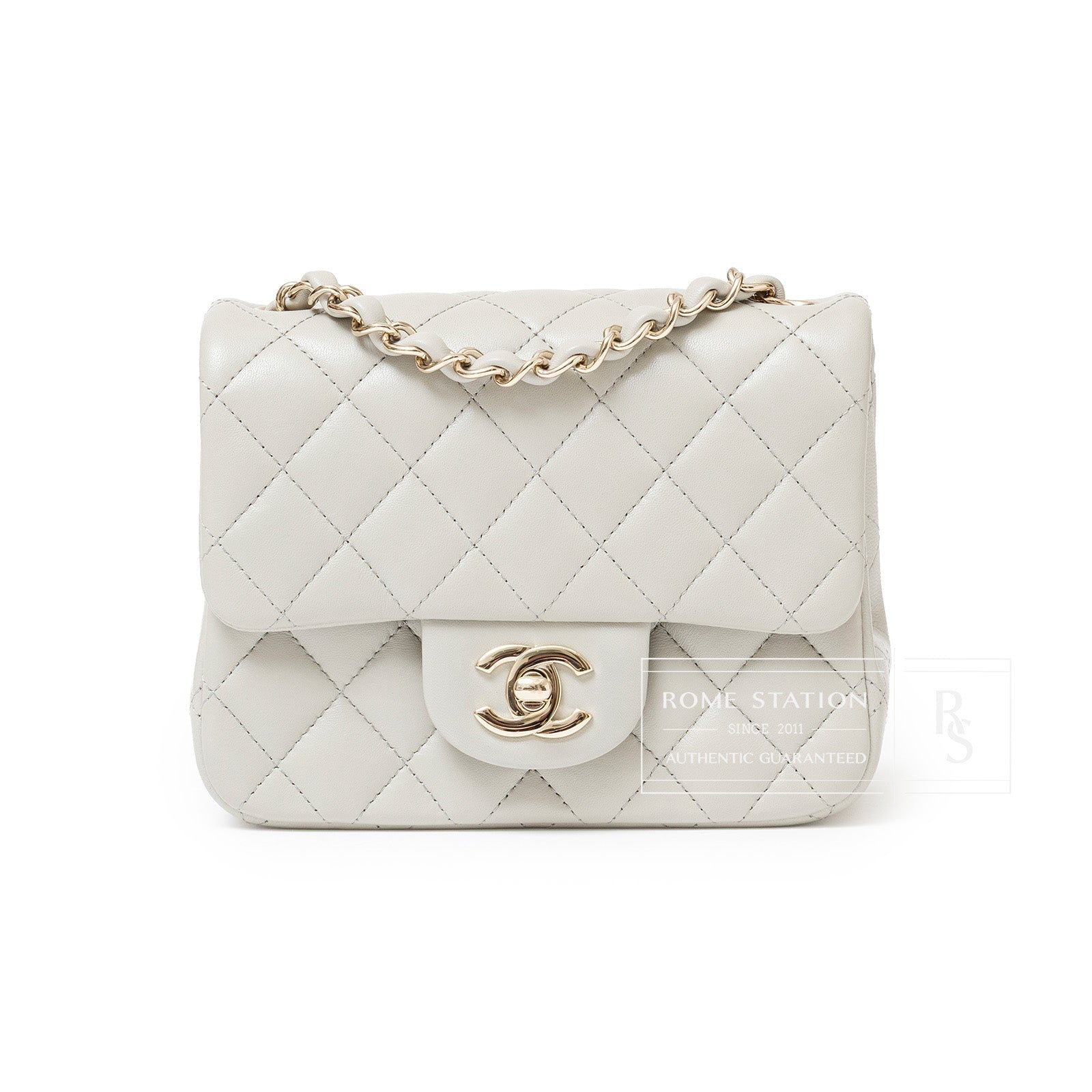 Chanel Mini Square Classic Flap bag Grey Lambskin Gold Hardware