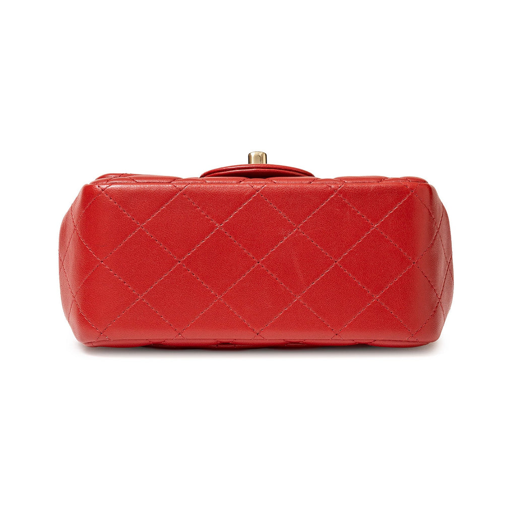 Chanel Mini Square Classic Flap bag Red Lambskin Gold Hardware