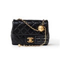Chanel Mini Square Pearl Crush Flap Bag Black Lambskin Aged Brushed Gold Hardware