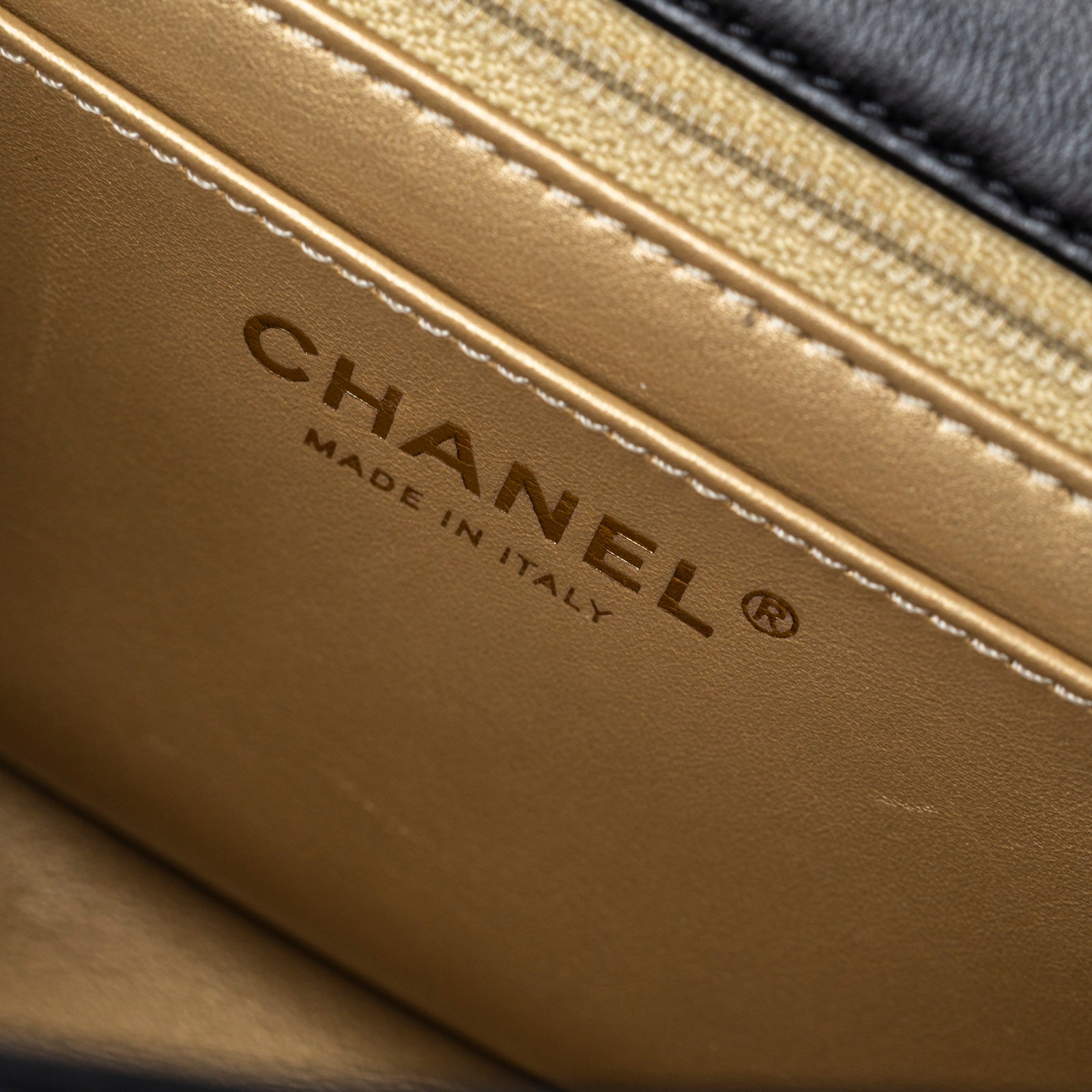 Chanel Mini Square Pearl Crush Flap Bag Black Lambskin Aged Brushed Gold Hardware
