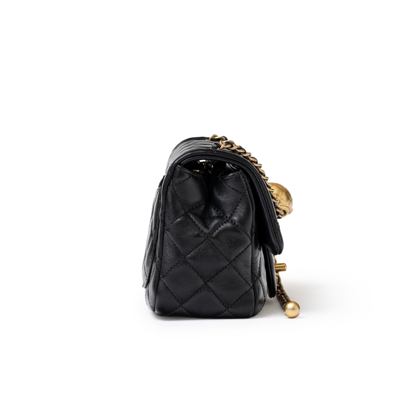 Chanel Mini Square Pearl Crush Flap Bag Black Lambskin Aged Brushed Gold Hardware