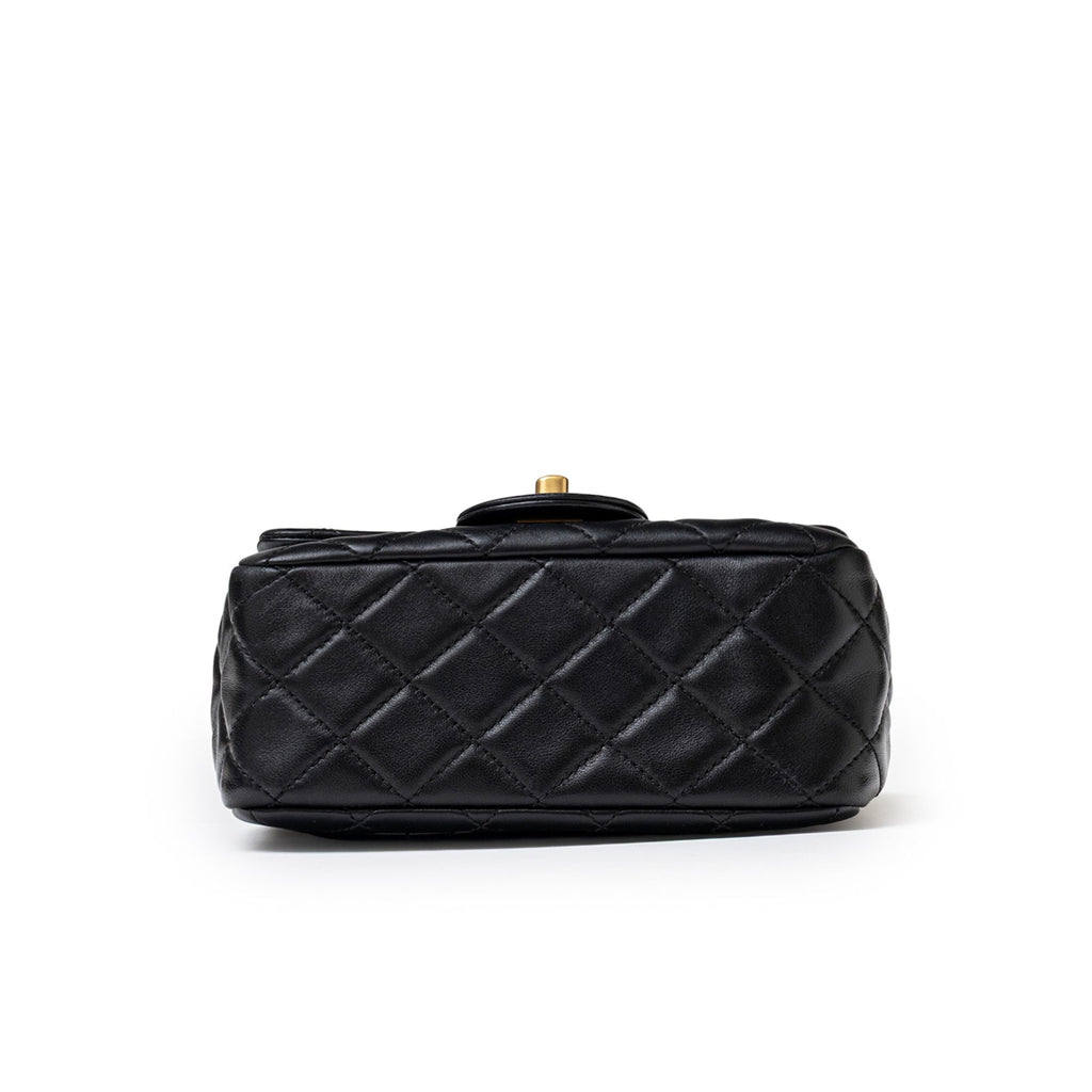 Chanel Mini Square Pearl Crush Flap Bag Black Lambskin Aged Brushed Gold Hardware
