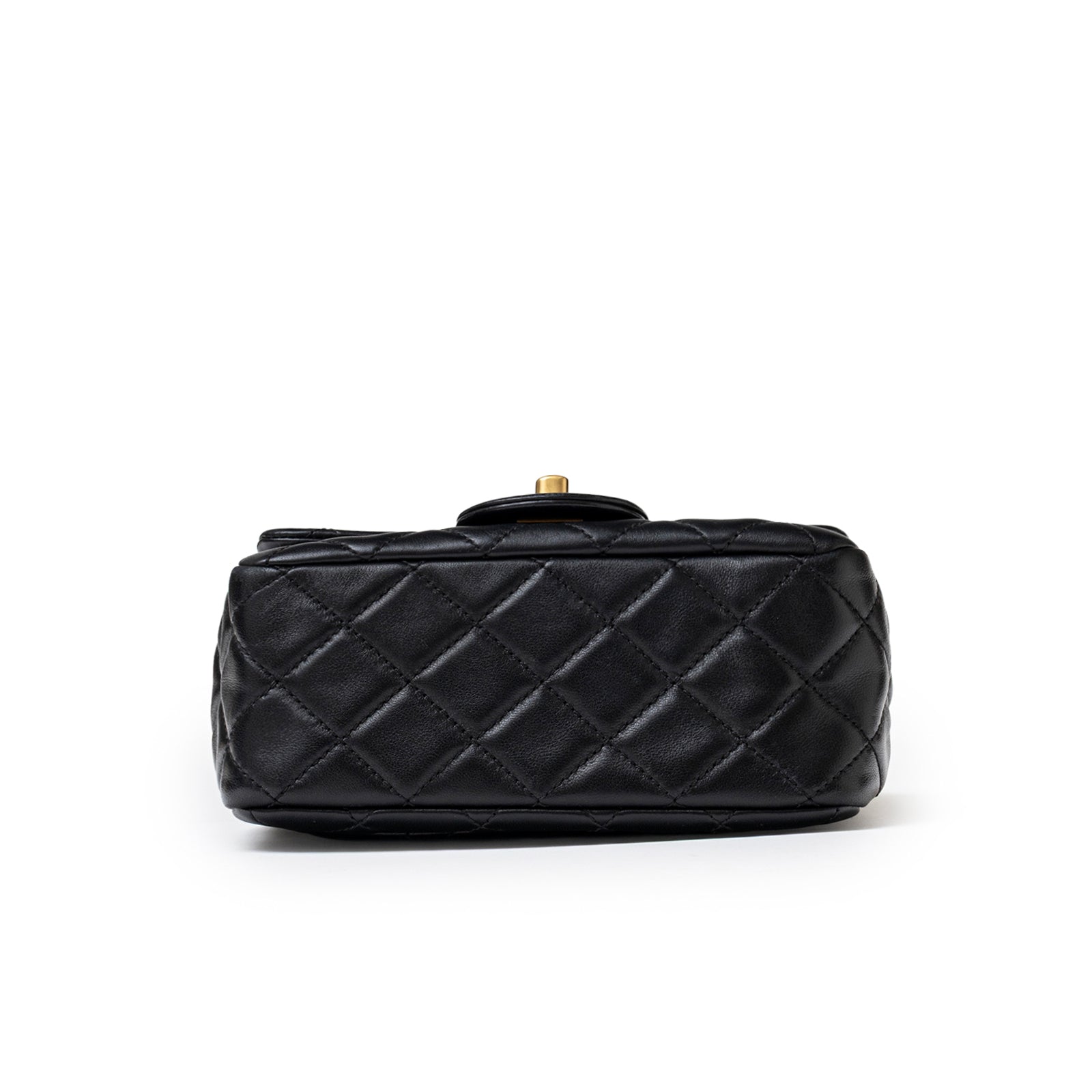Chanel Mini Square Pearl Crush Flap Bag Black Lambskin Aged Brushed Gold Hardware